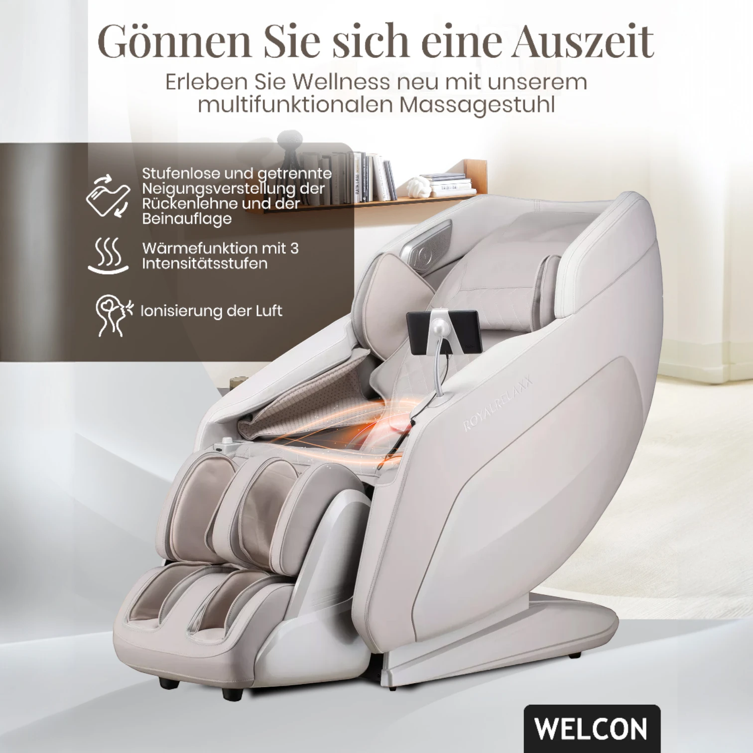 Massagesessel ROYALRELAXX in hellbeige-hellgrau