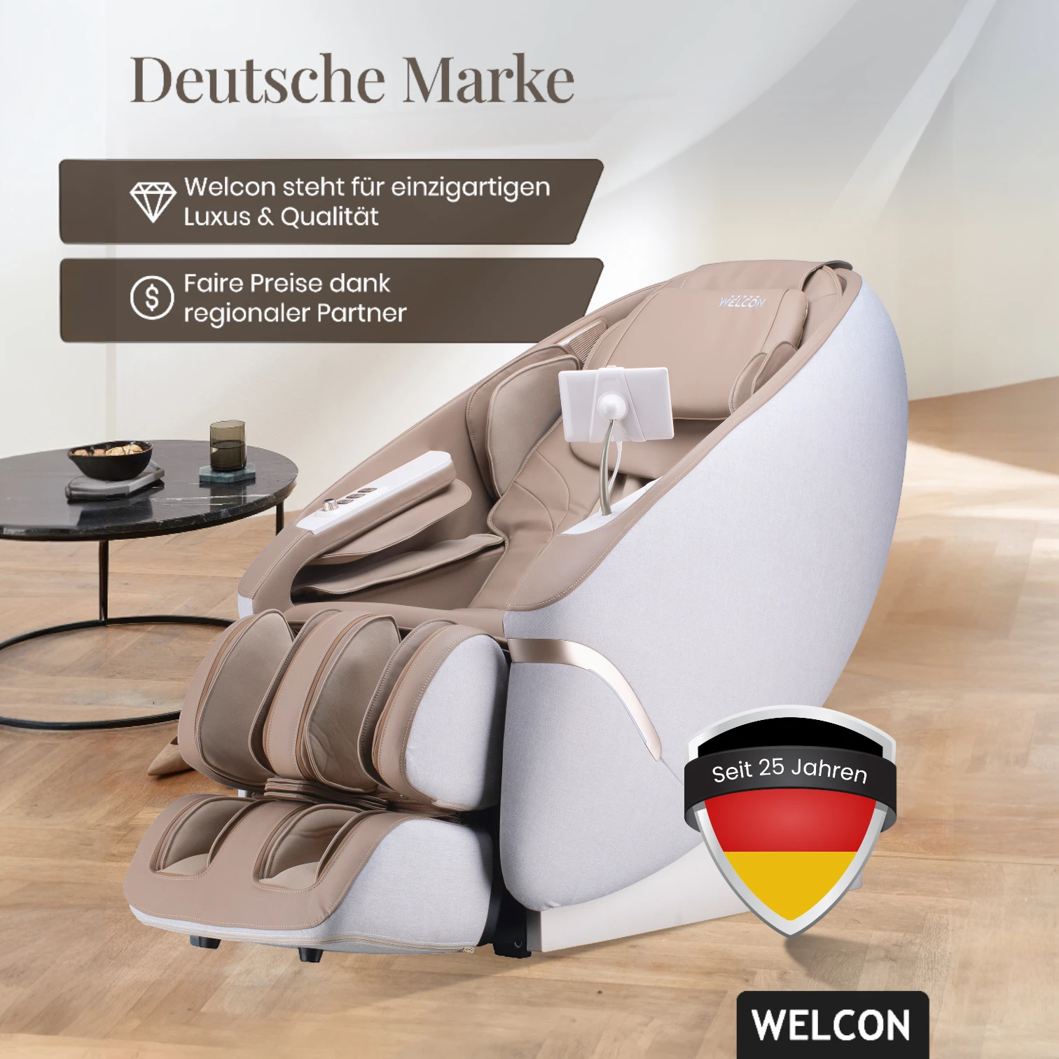 Massagesessel MAXXCARE® in beige-braun mit extrabreiter Sitzfläche (Modell 2026)