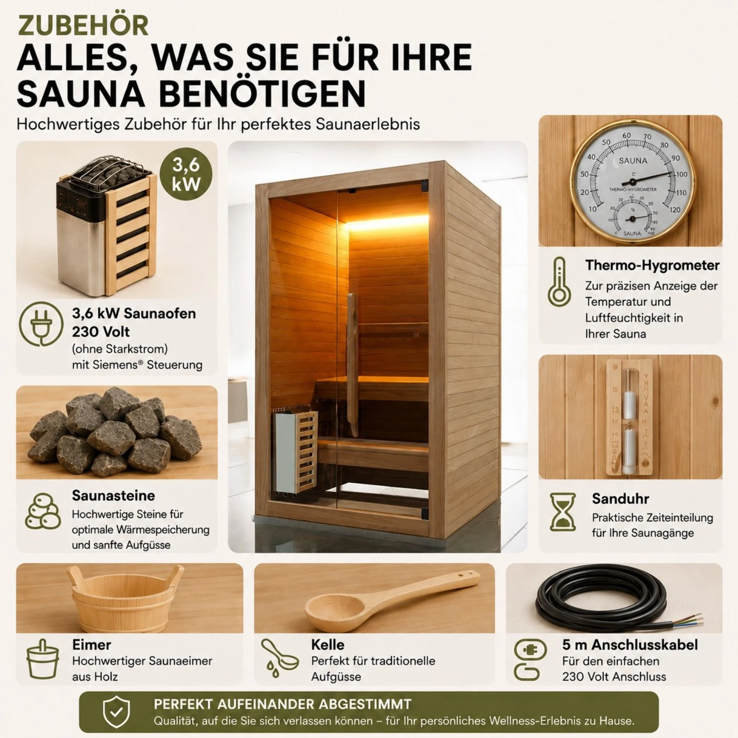 EASYHEAT Duo Indoor Sauna von WELCON® | 230 Volt Saunaofen | Thermoholz Espe | bis über 100 Grad Innentemperatur möglich