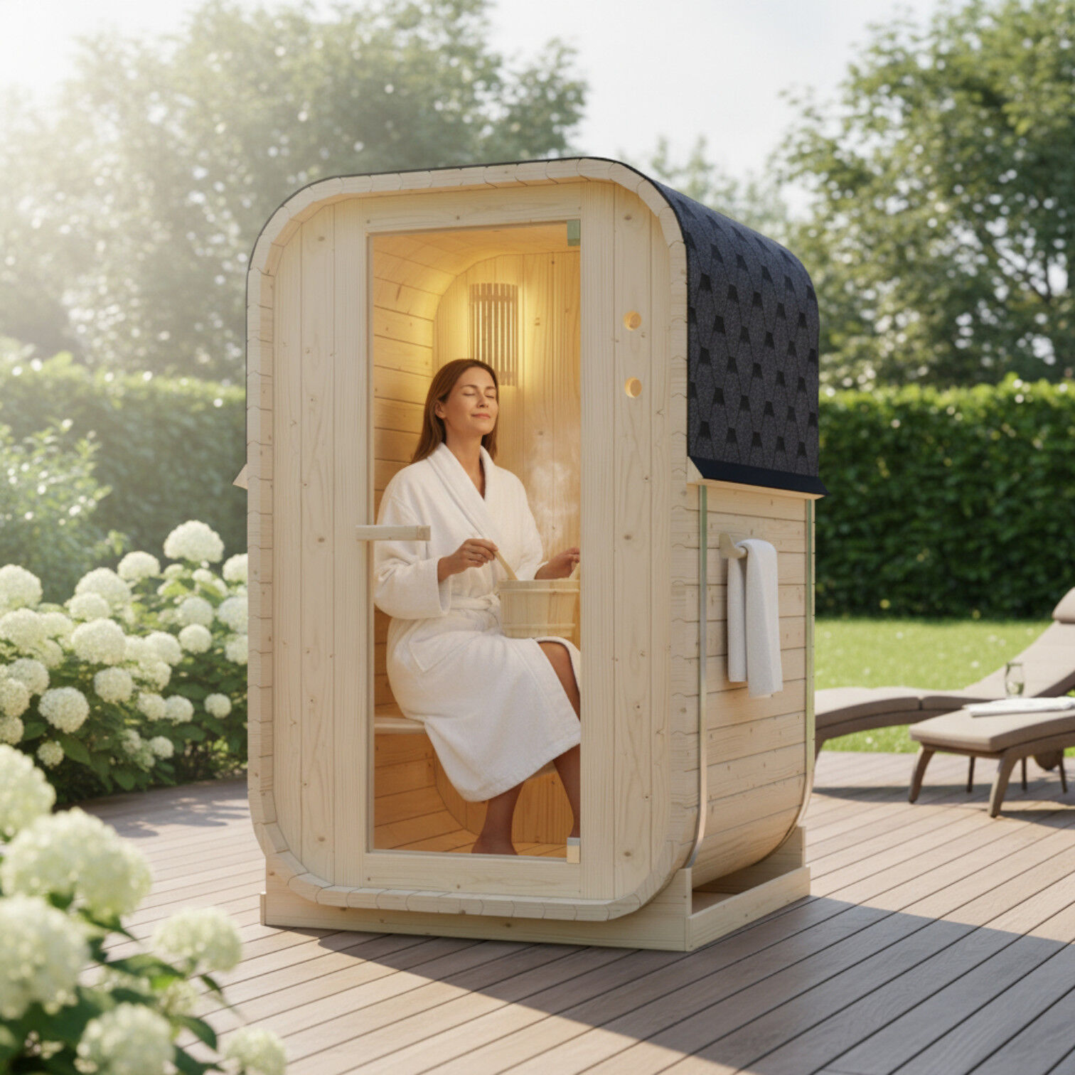 EASYHEAT Solo Outdoor Fasssauna 230 Volt von WELCON® - Sauna für den Garten für eine bis zwei Personen