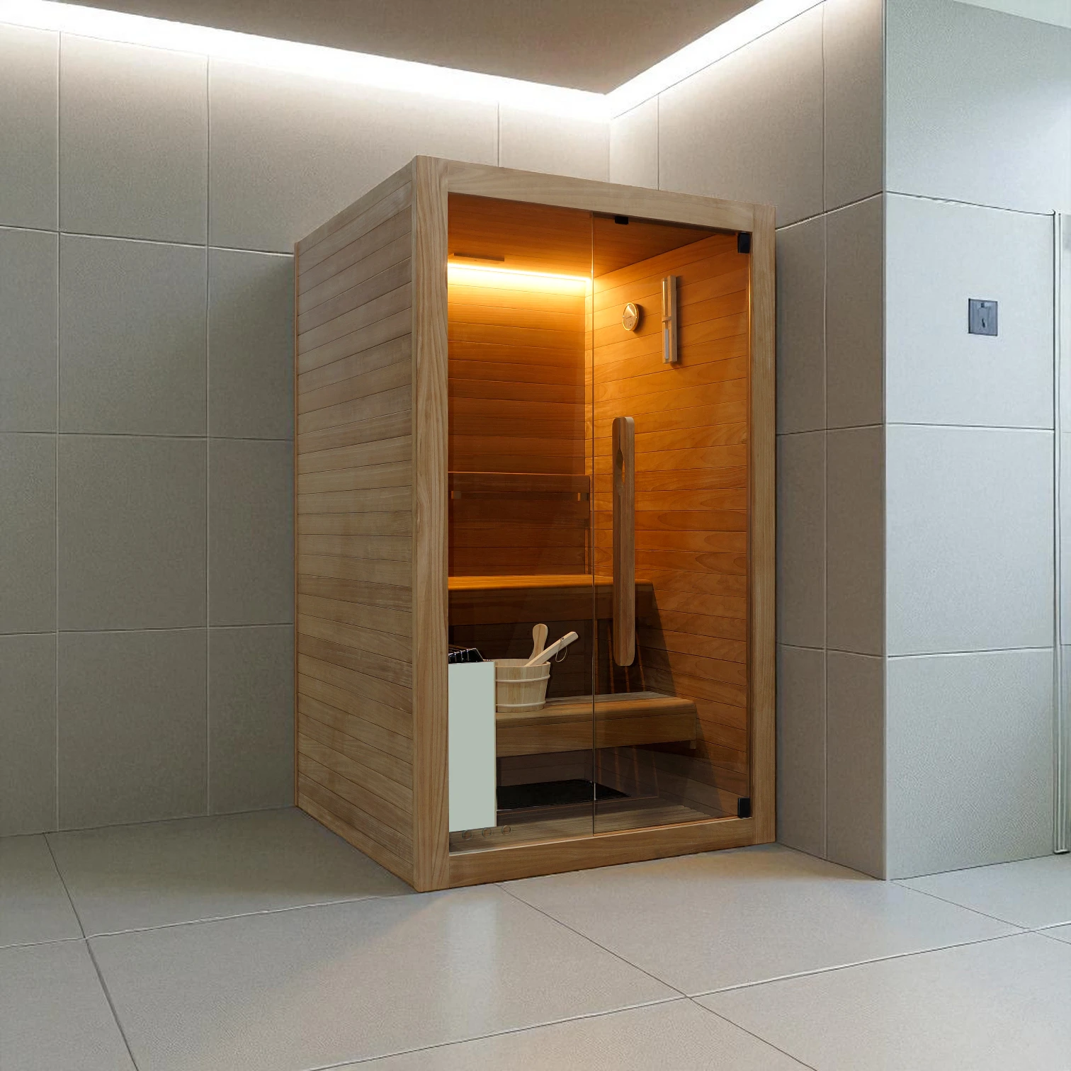 EASYHEAT Duo Indoor Sauna von WELCON® | 230 Volt Saunaofen | Thermoholz Espe | bis über 100 Grad Innentemperatur möglich