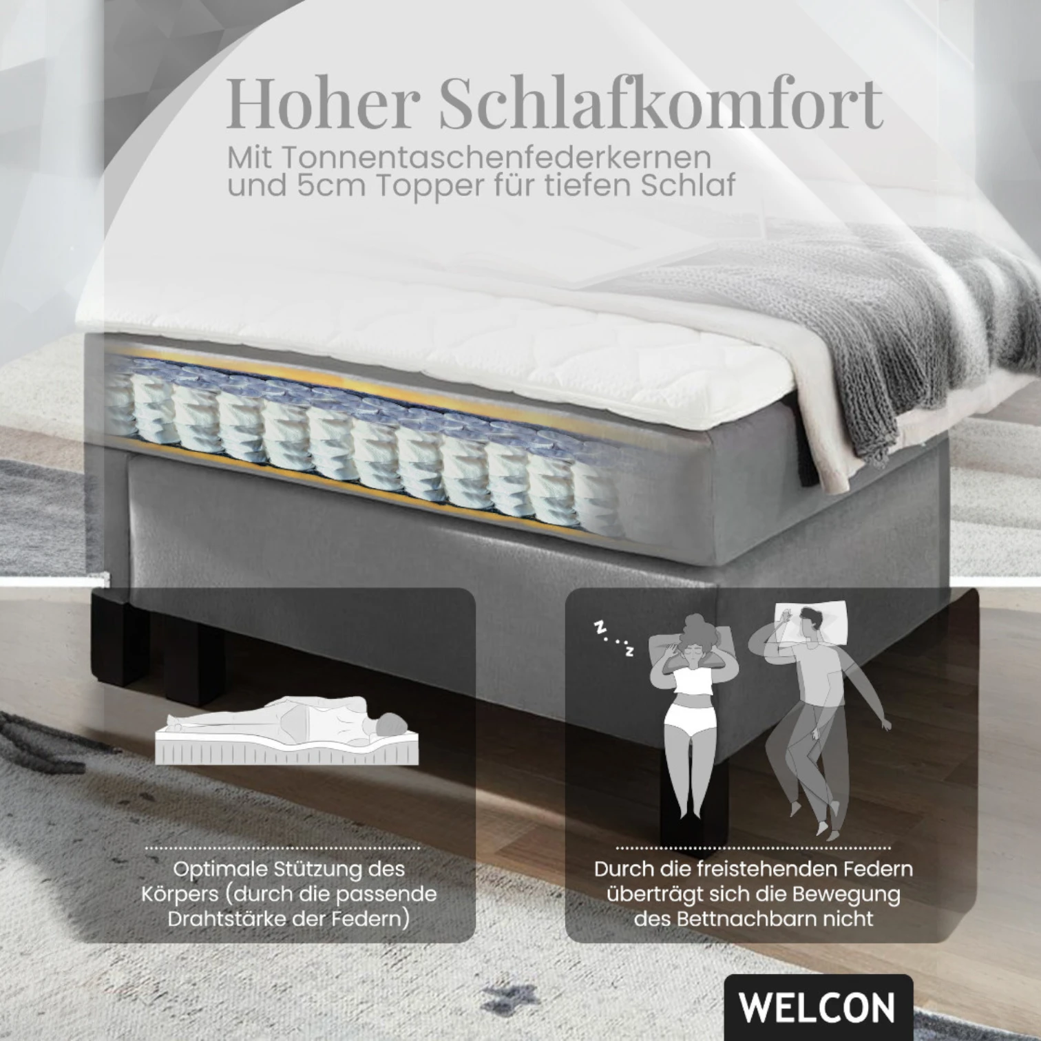 Boxspringbett Rockstar® Limited Edition II Samt 160x200 cm in Hellgrau und Härtegrad H2 Boxspringbett Rockstar® Limited Edition II Samt 160x200 cm in Hellgrau und Härtegrad H2