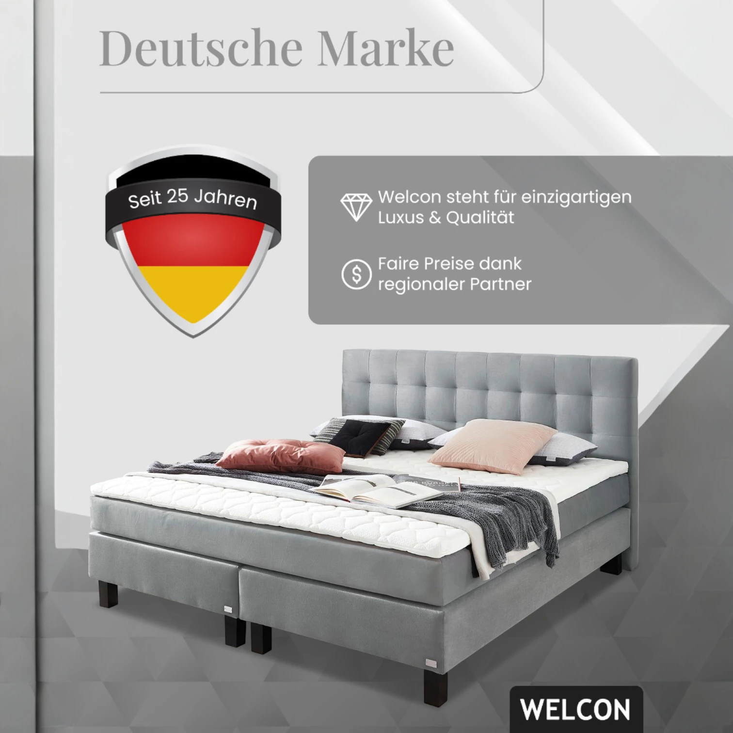 Boxspringbett Rockstar® Limited Edition II Samt 160x200 cm in Hellgrau und Härtegrad H2 Boxspringbett Rockstar® Limited Edition II Samt 160x200 cm in Hellgrau und Härtegrad H2