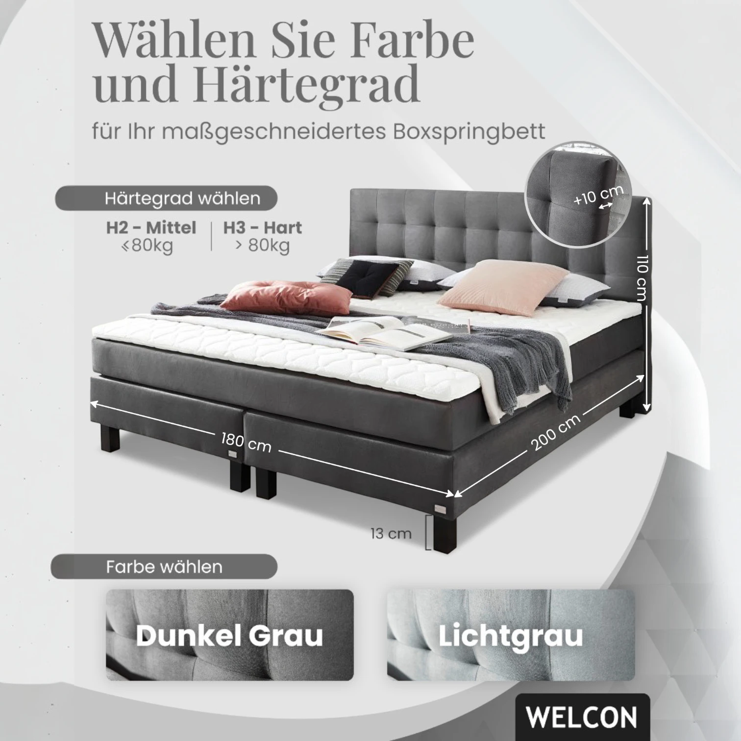Boxspringbett Rockstar® Limited Edition II Samt 200x210 cm in Dunkelgrau und Härtegrad H3 Boxspringbett Rockstar® Limited Edition II Samt 200x210 cm in Dunkelgrau und Härtegrad H3