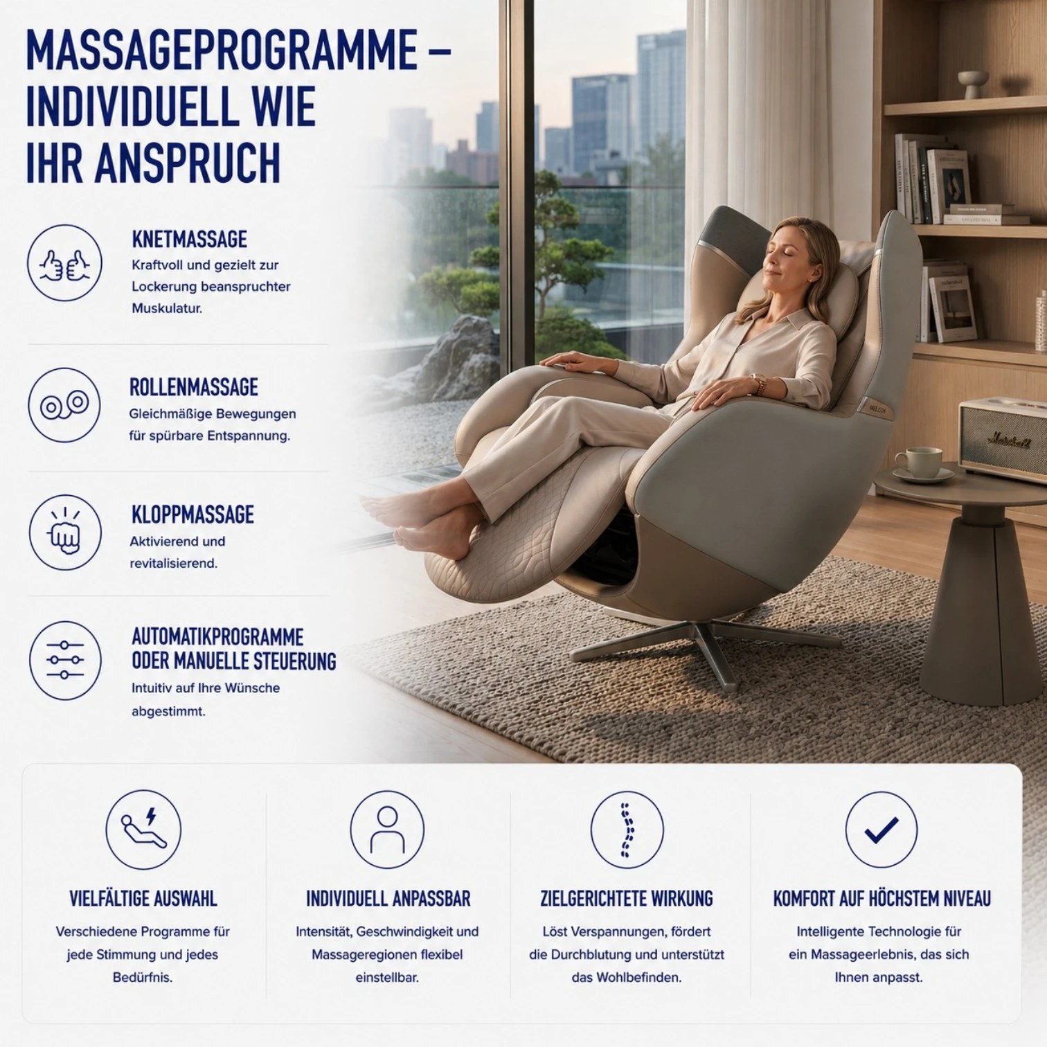 Massagesessel und Relaxsessel RelaxxOne in beige