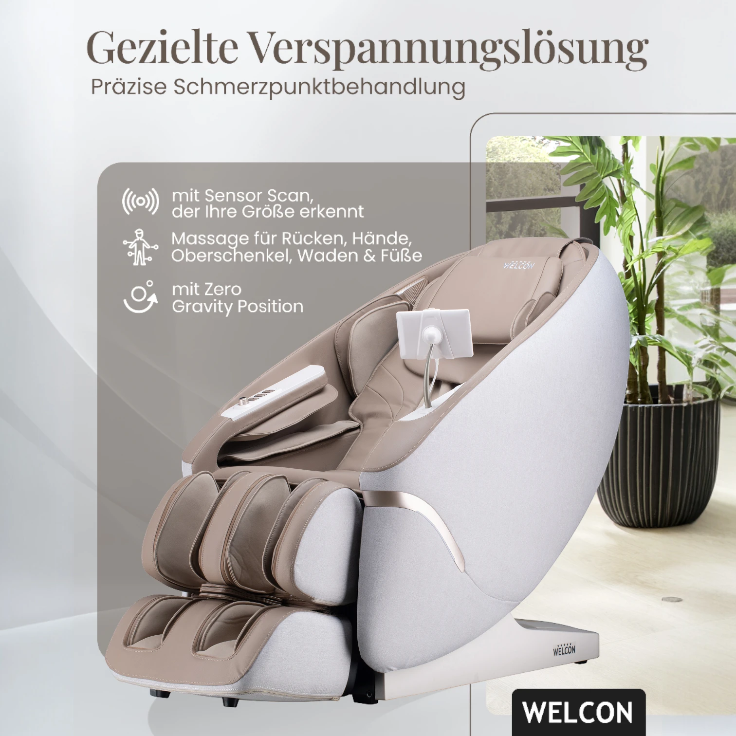 Massagesessel MAXXCARE® in beige-braun mit extrabreiter Sitzfläche (Modell 2026)