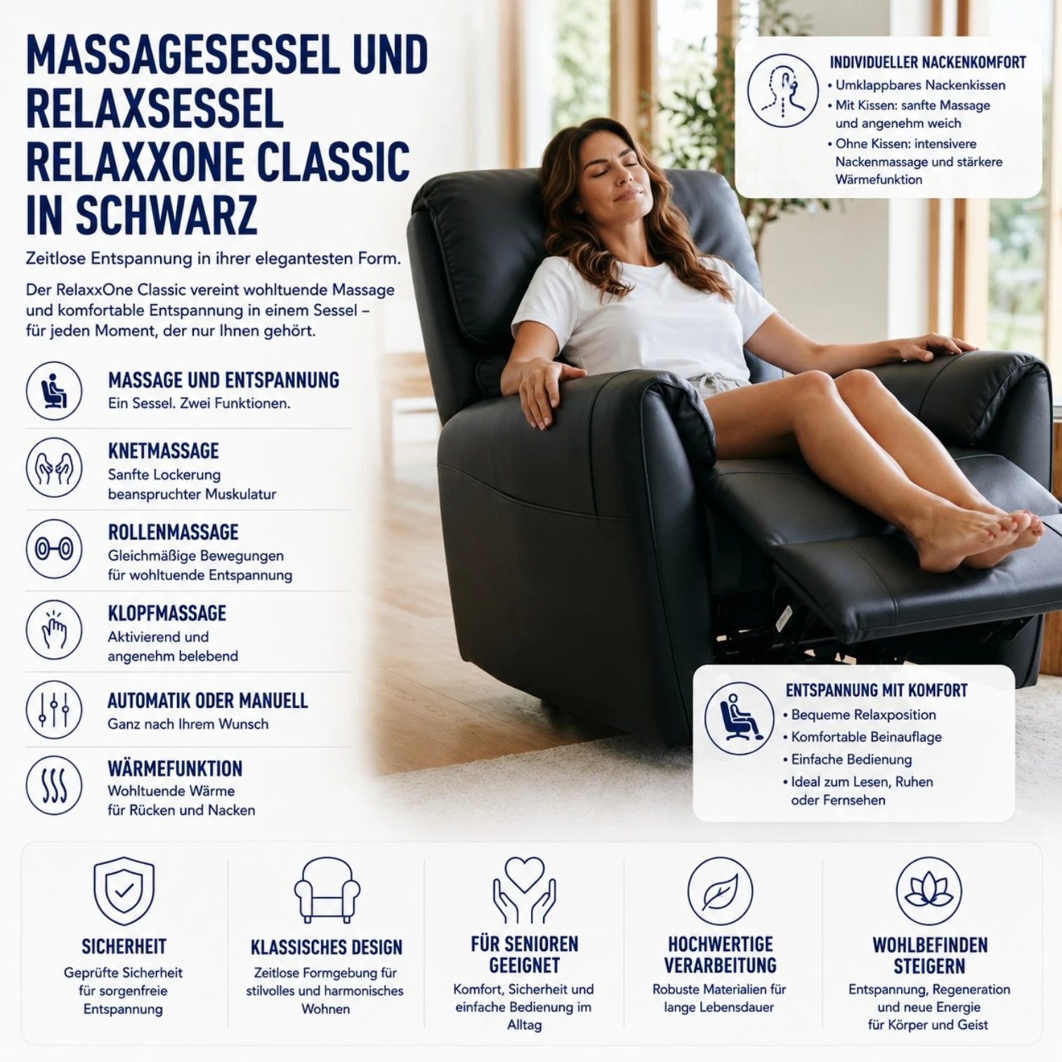 Massagesessel und Relaxsessel RelaxxOne Classic in schwarz