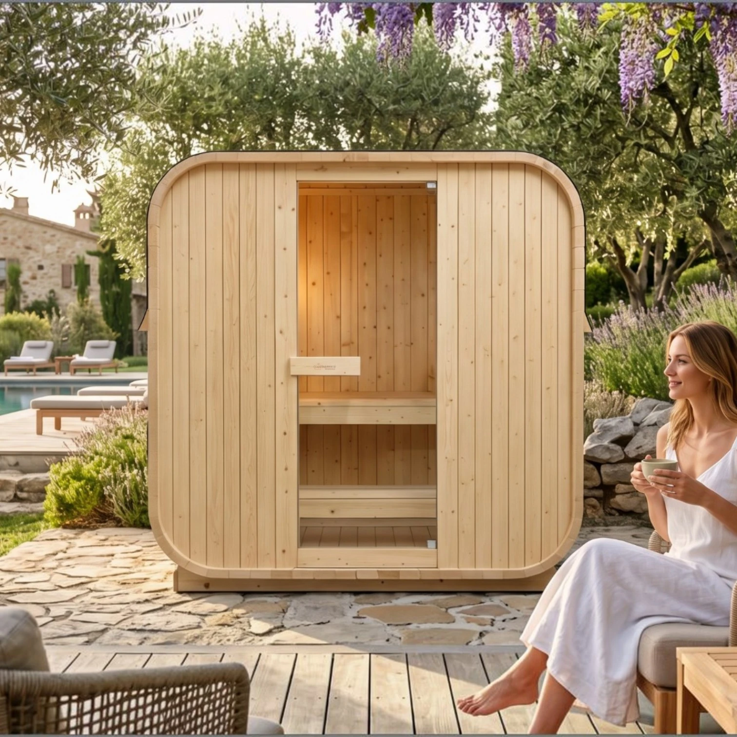 EASYHEAT Duo Lounge Outdoor 230 Volt von WELCON® - Sauna für den Garten für zwei bis drei Personen