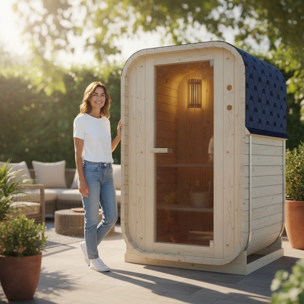 EASYHEAT Solo Outdoor Fasssauna 230 Volt von WELCON® - Sauna für den Garten für eine bis zwei Personen