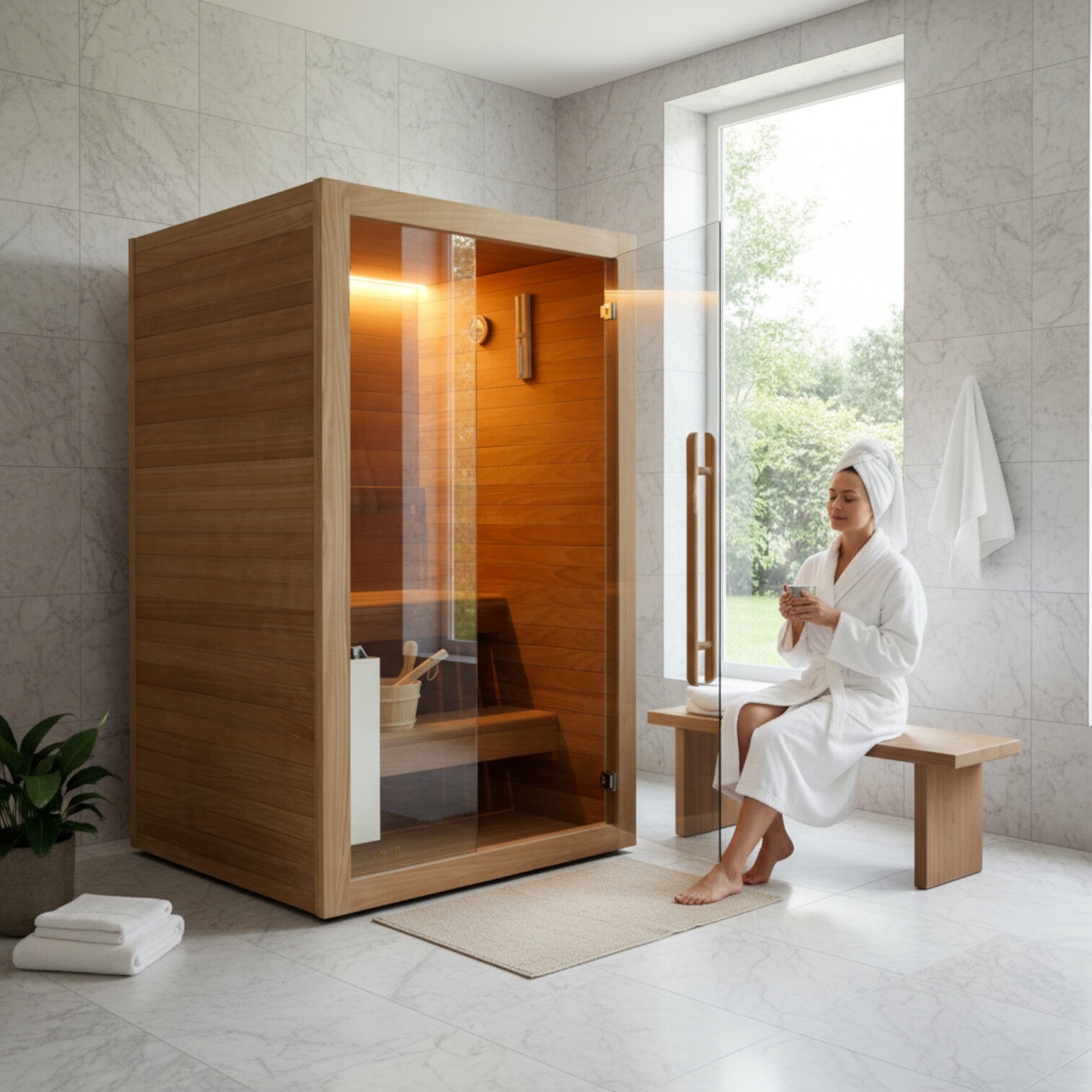 EASYHEAT Duo Indoor Sauna von WELCON® | 230 Volt Saunaofen | Thermoholz Espe | bis über 100 Grad Innentemperatur möglich