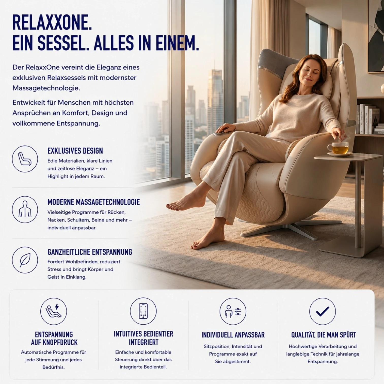Massagesessel und Relaxsessel RelaxxOne in beige