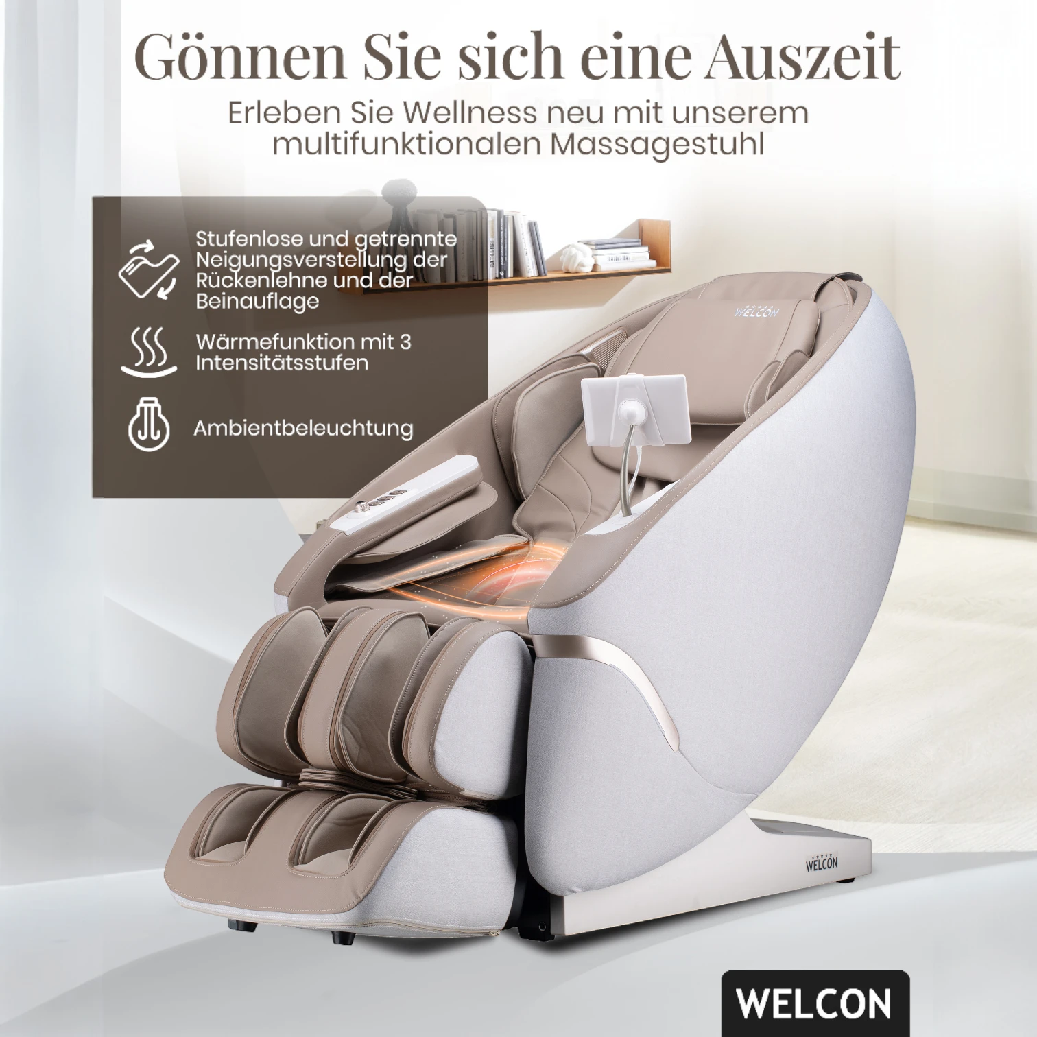 Massagesessel MAXXCARE® in beige-braun mit extrabreiter Sitzfläche (Modell 2026)