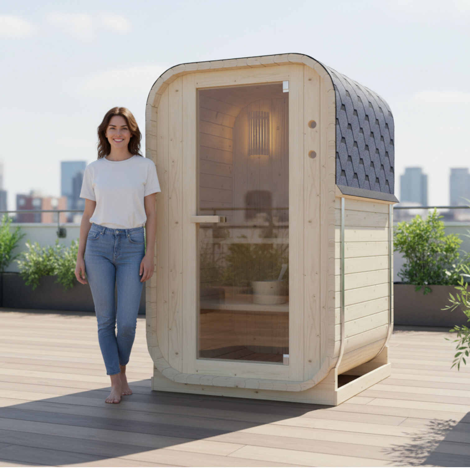 EASYHEAT Solo Outdoor Fasssauna 230 Volt von WELCON® - Sauna für den Garten für eine bis zwei Personen