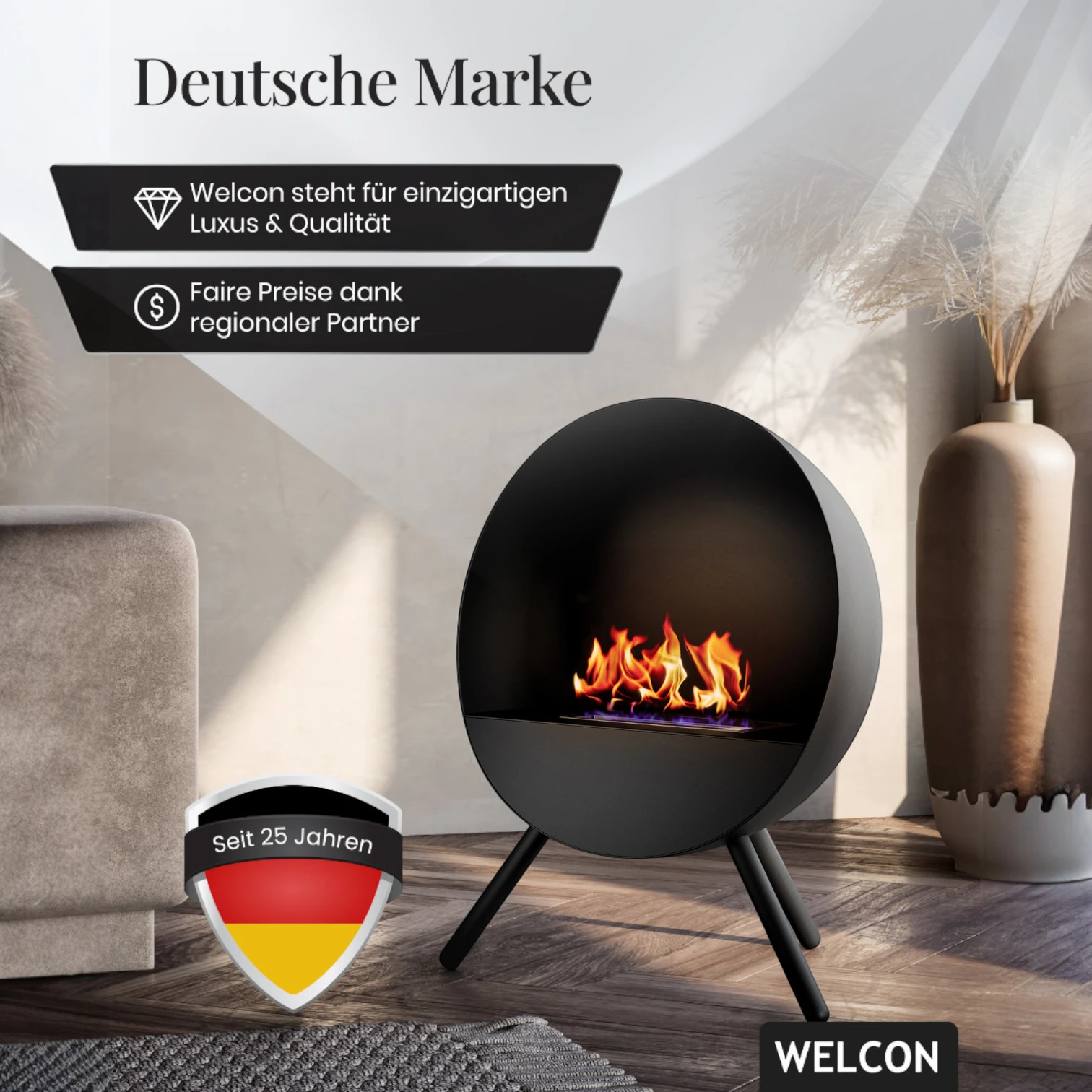 Bioethanol Kamin & Fireplace Bergen schwarz | Standkamin