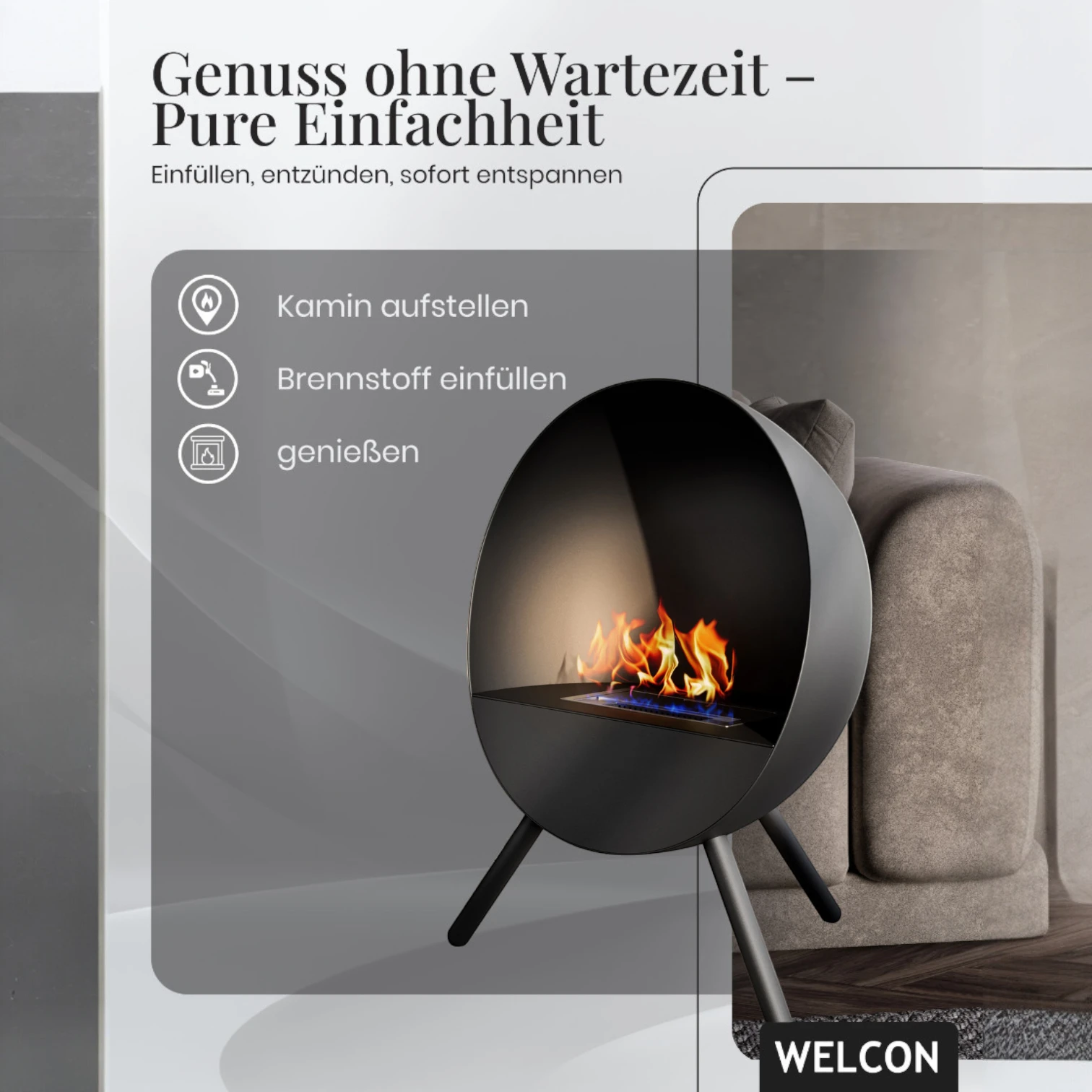 Bioethanol Kamin & Fireplace Bergen schwarz | Standkamin
