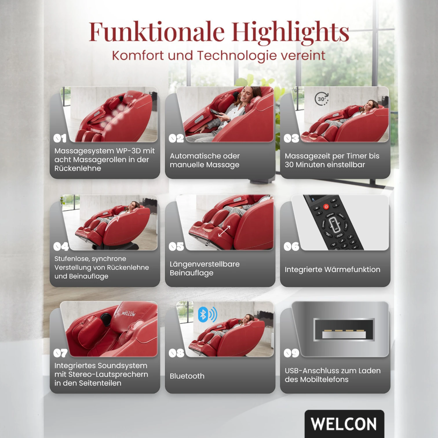 Massagesessel Prestige II in rot / weinrot aus eintägiger Vermietung - Sale Massagesessel Prestige II in rot / weinrot aus eintägiger Vermietung - Sale