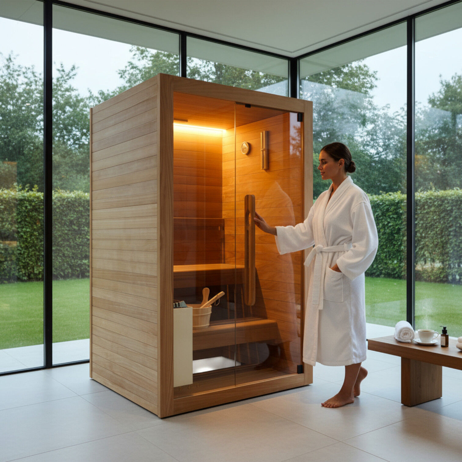 WELCON Easyheat Duo Indoor Sauna | 230 Volt Saunaofen | Thermoholz Espe | bis über 100 Grad Innentemperatur möglich