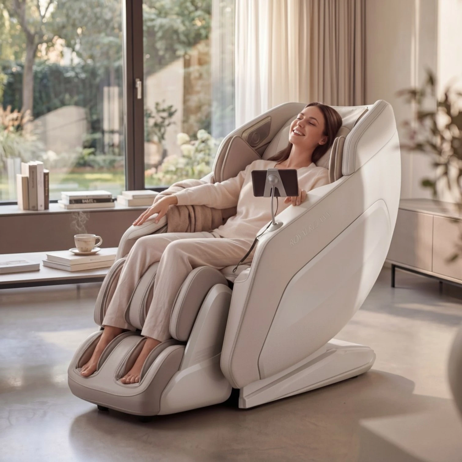 Massagesessel ROYALRELAXX in hellbeige-hellgrau