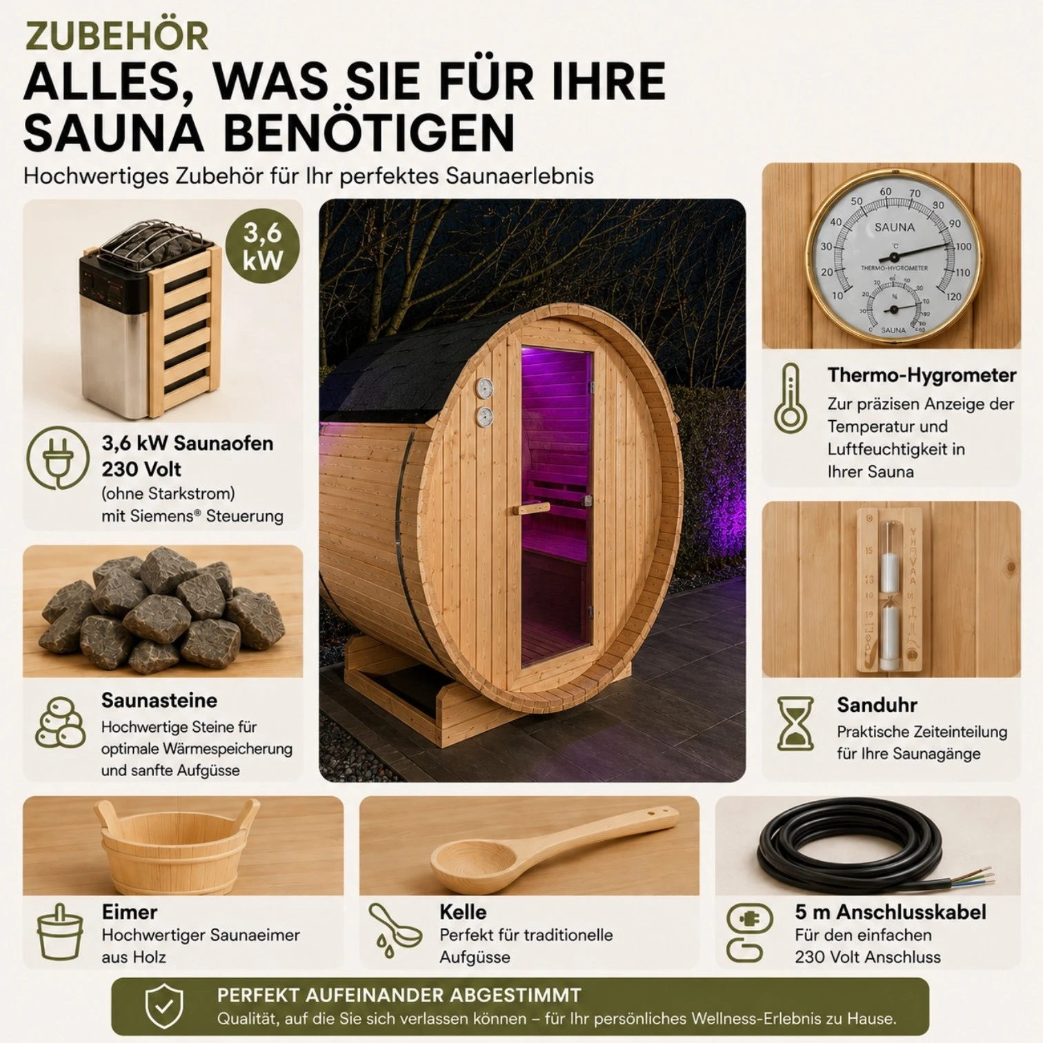 EASYHEAT Duo Outdoor Fasssauna 230 Volt von WELCON® - Sauna für den Garten für zwei Personen