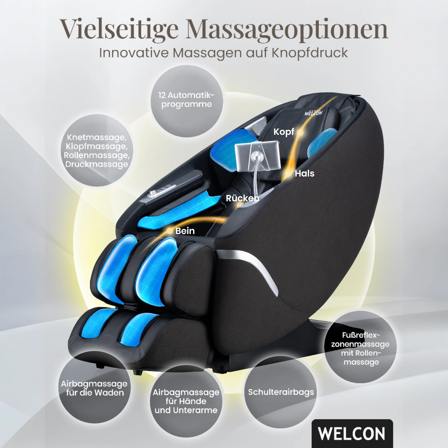 Massagesessel MAXXCARE® in schwarz-grau mit extrabreiter Sitzfläche (Modell 2026)
