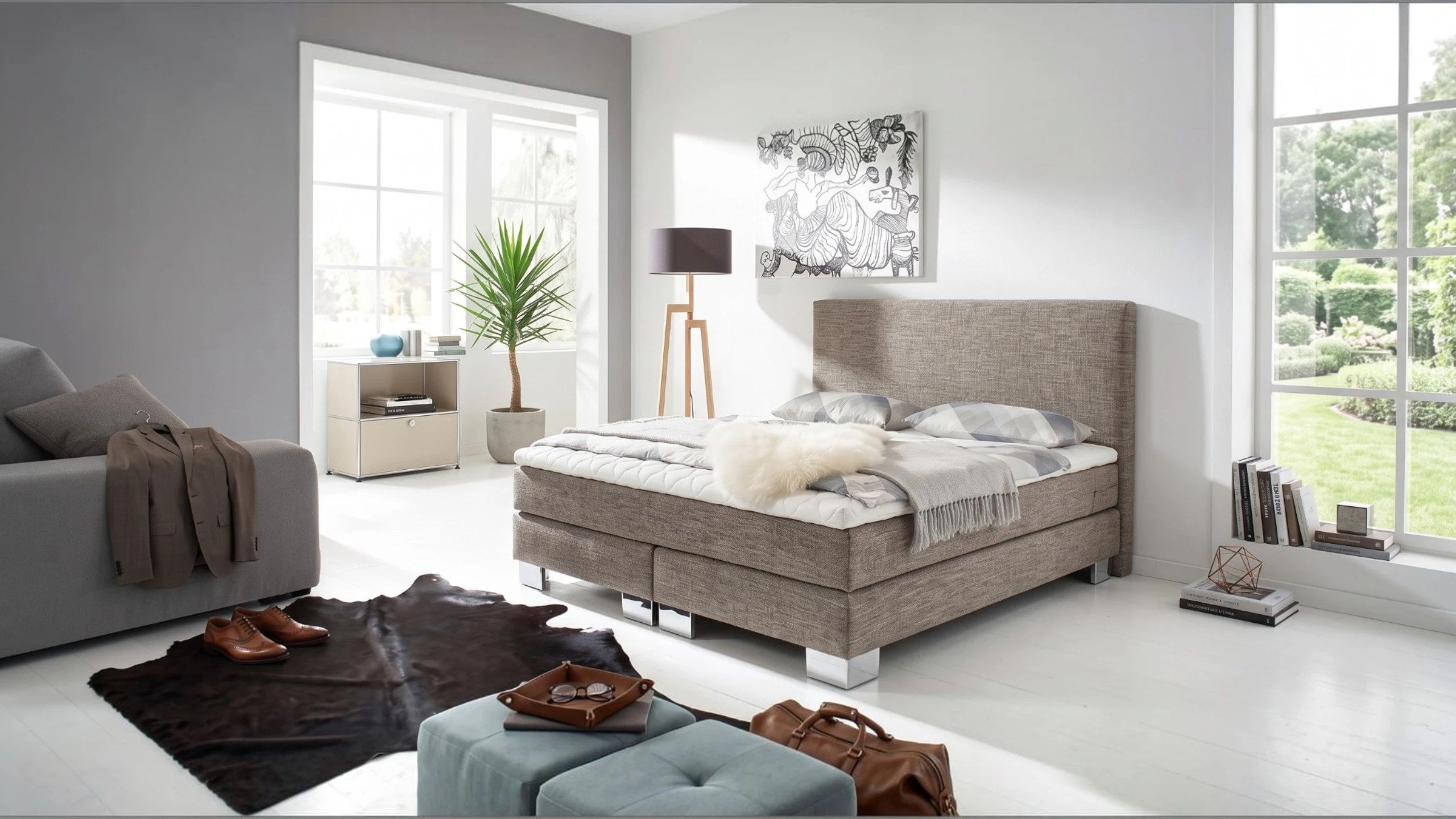 boxspringbett in taupe
