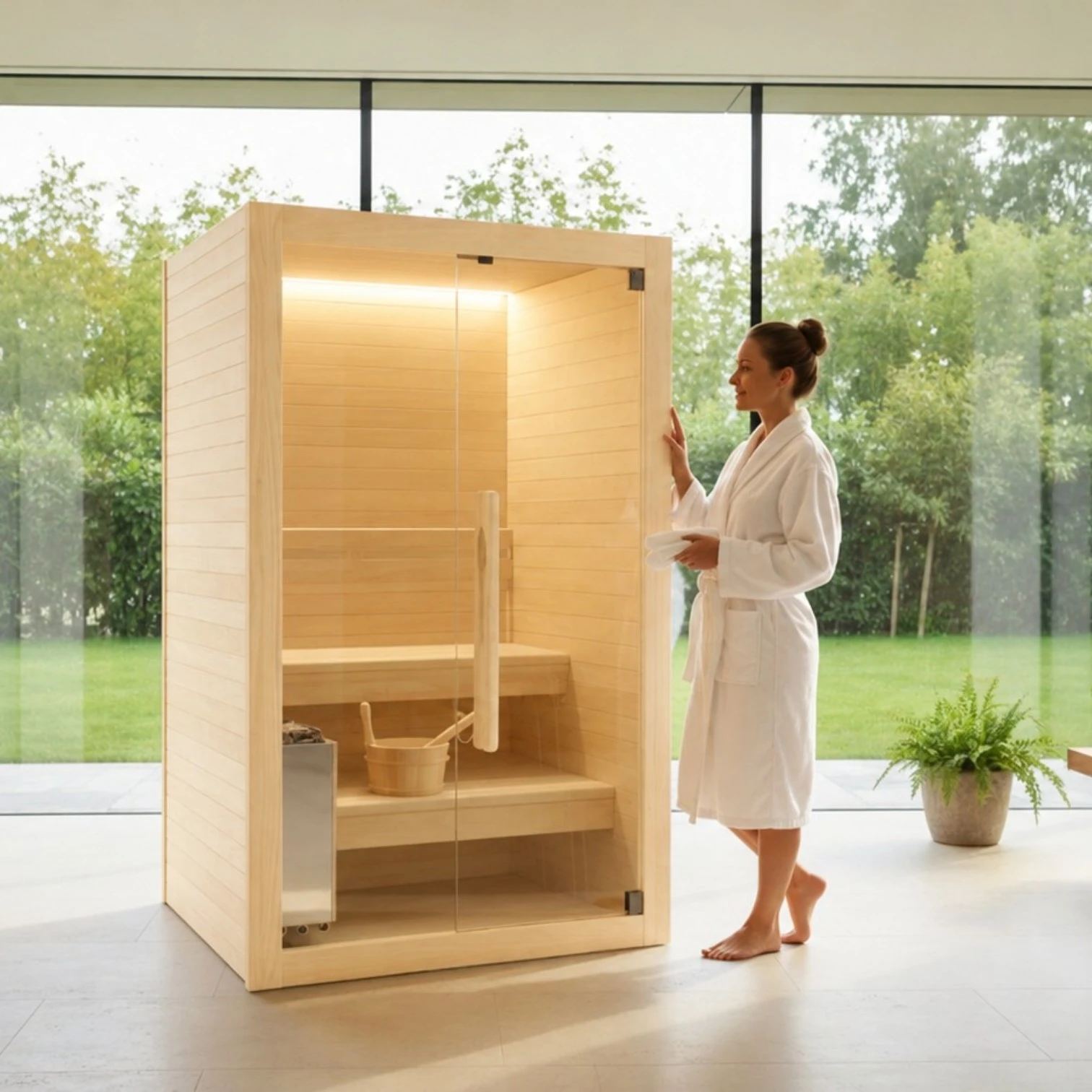 EASYHEAT Duo Indoor Sauna von WELCON® | 230 Volt Saunaofen | Fichte | bis über 100 Grad Innentemperatur möglich