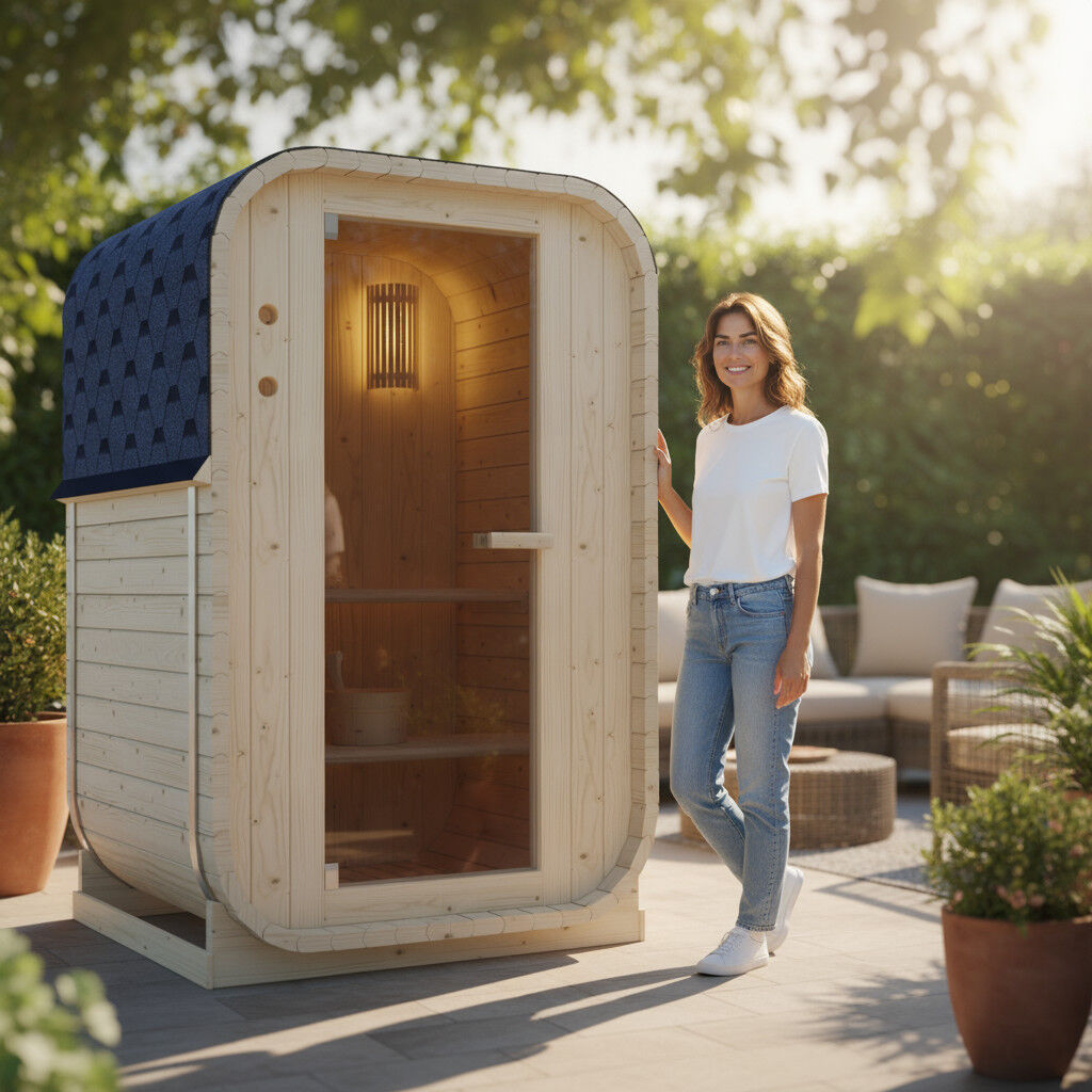 WELCON Easyheat Solo Outdoor Fasssauna 230 Volt - Sauna für den Garten für eine bis zwei Personen