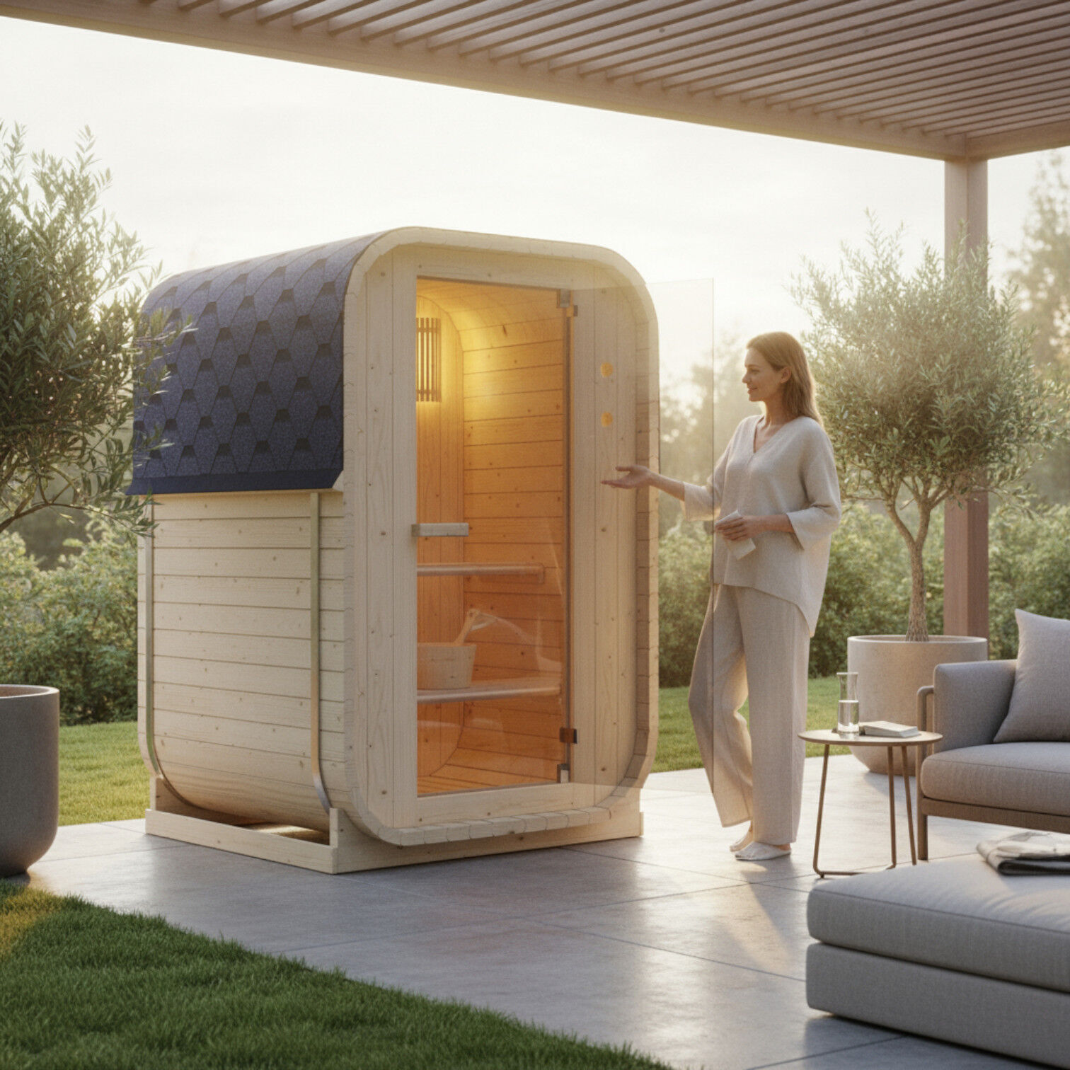 EASYHEAT Solo Outdoor Fasssauna 230 Volt von WELCON® - Sauna für den Garten für eine bis zwei Personen