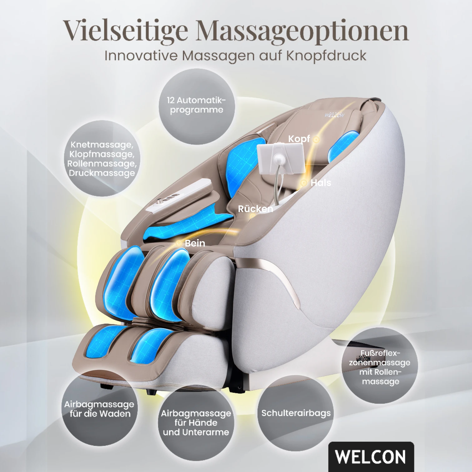 Massagesessel MAXXCARE® in beige-braun mit extrabreiter Sitzfläche (Modell 2026)