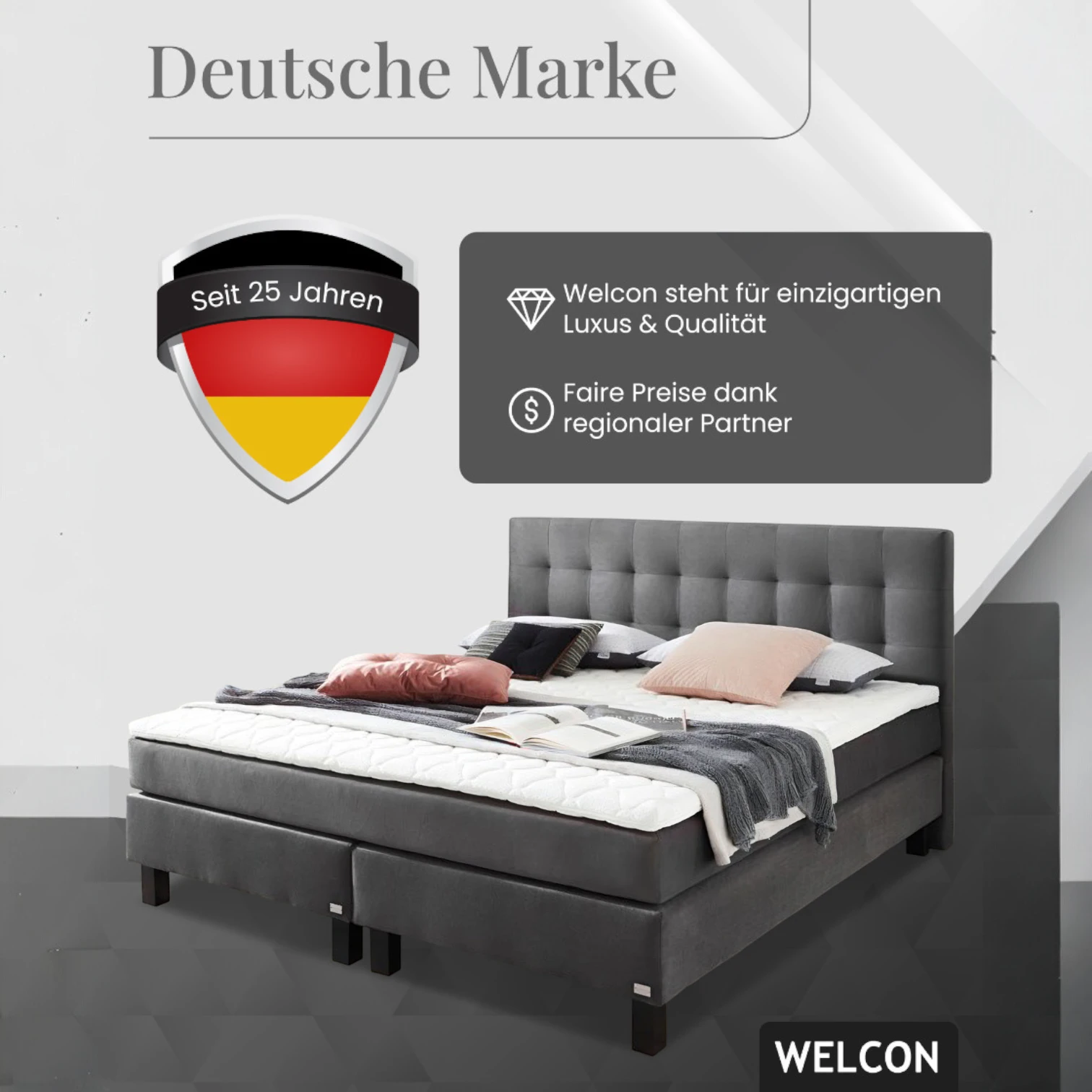 Boxspringbett Rockstar® Limited Edition II Samt 200x210 cm in Dunkelgrau und Härtegrad H3 Boxspringbett Rockstar® Limited Edition II Samt 200x210 cm in Dunkelgrau und Härtegrad H3