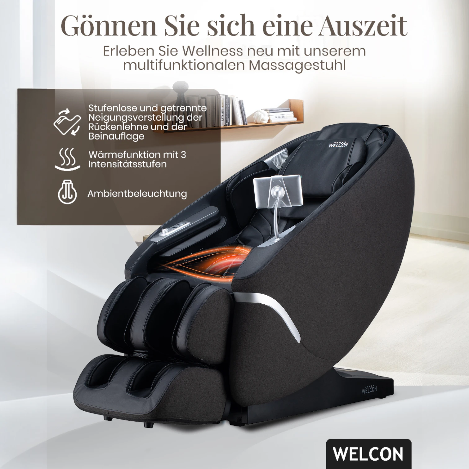 Massagesessel MAXXCARE® in schwarz-grau mit extrabreiter Sitzfläche (Modell 2026)