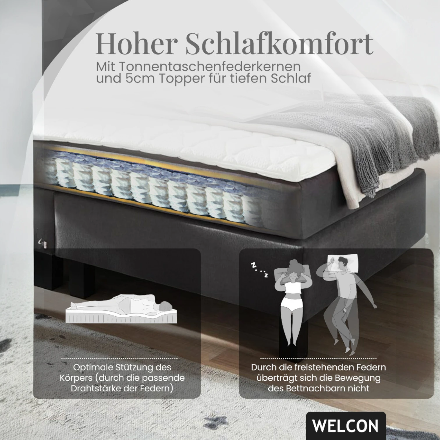 Boxspringbett Rockstar® Limited Edition II Samt 200x210 cm in Dunkelgrau und Härtegrad H3 Boxspringbett Rockstar® Limited Edition II Samt 200x210 cm in Dunkelgrau und Härtegrad H3