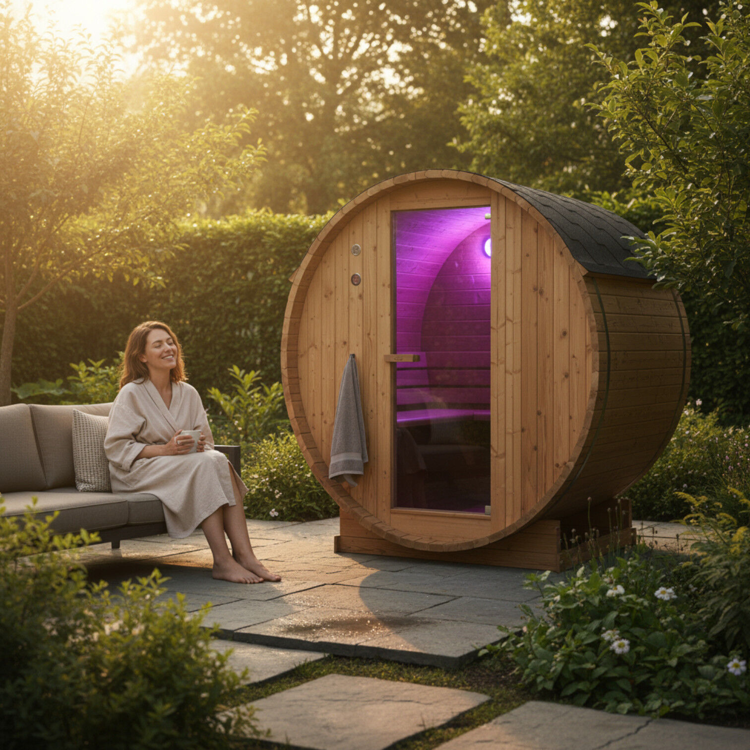 EASYHEAT Duo Outdoor Fasssauna 230 Volt von WELCON® - Sauna für den Garten für zwei Personen