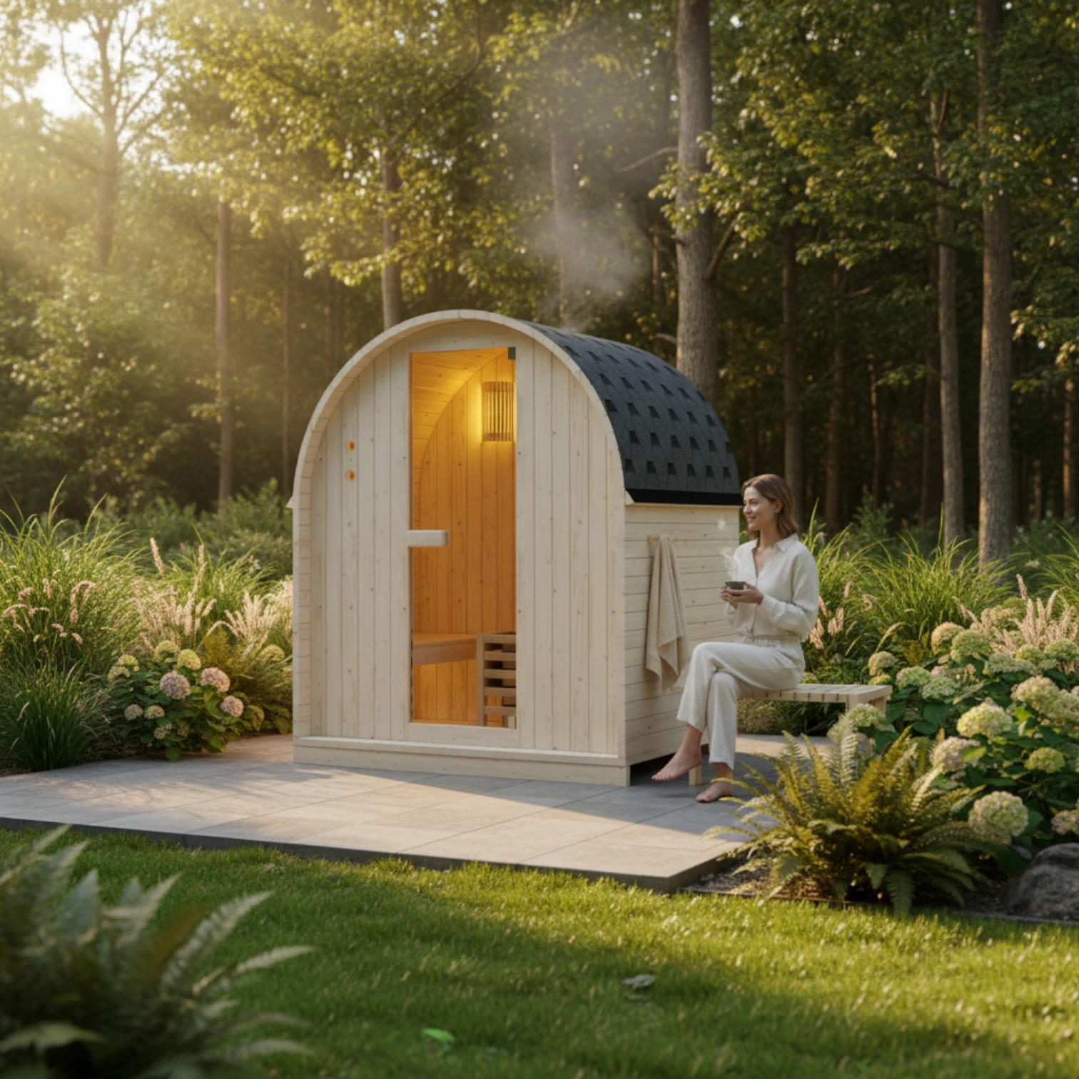 EASYHEAT Duo Outdoor Saunahaus 230 Volt von WELCON® - Sauna für den Garten für zwei Personen