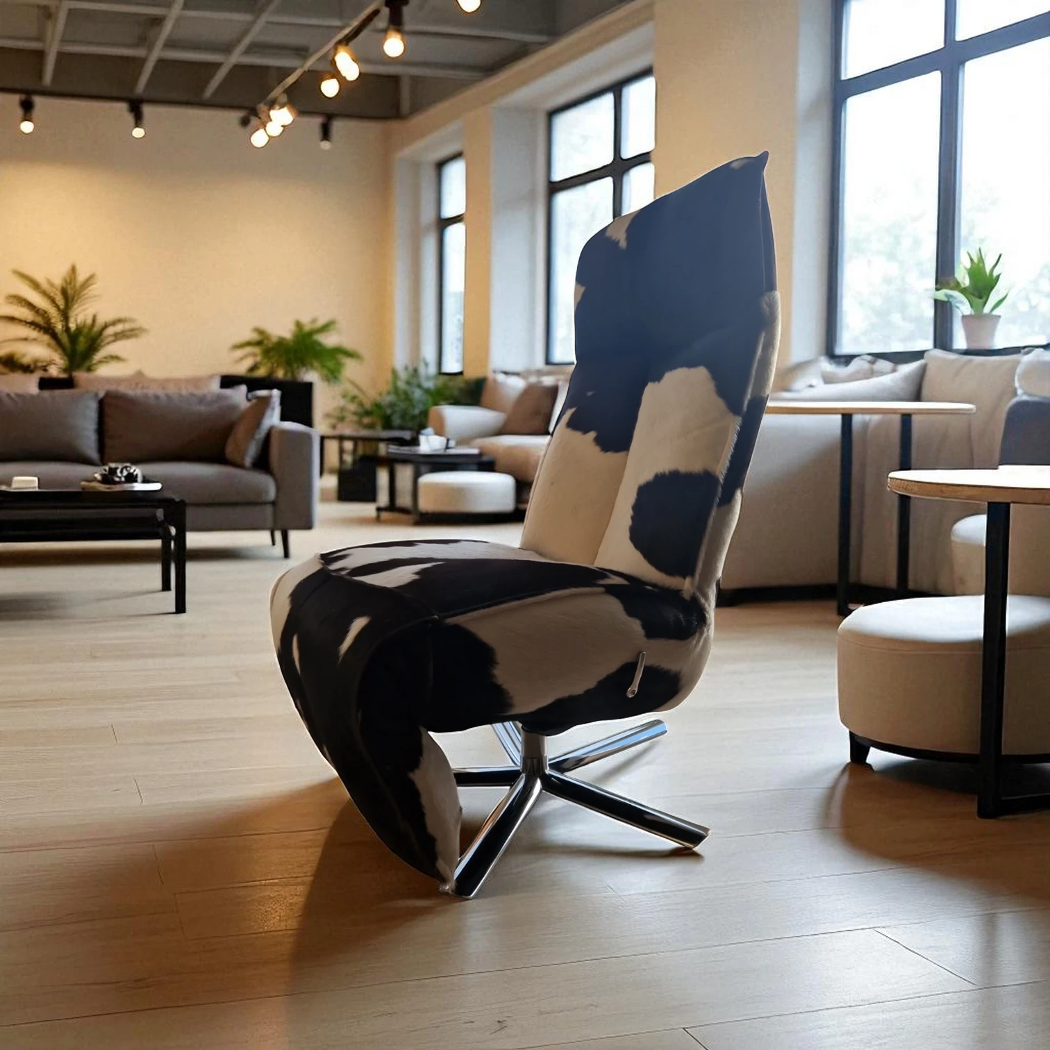 Strässle Relaxsessel | TV Sessel Comfort-Line Modell "Pur" Kuhfell schwarz weiß - Ausstellungsstück