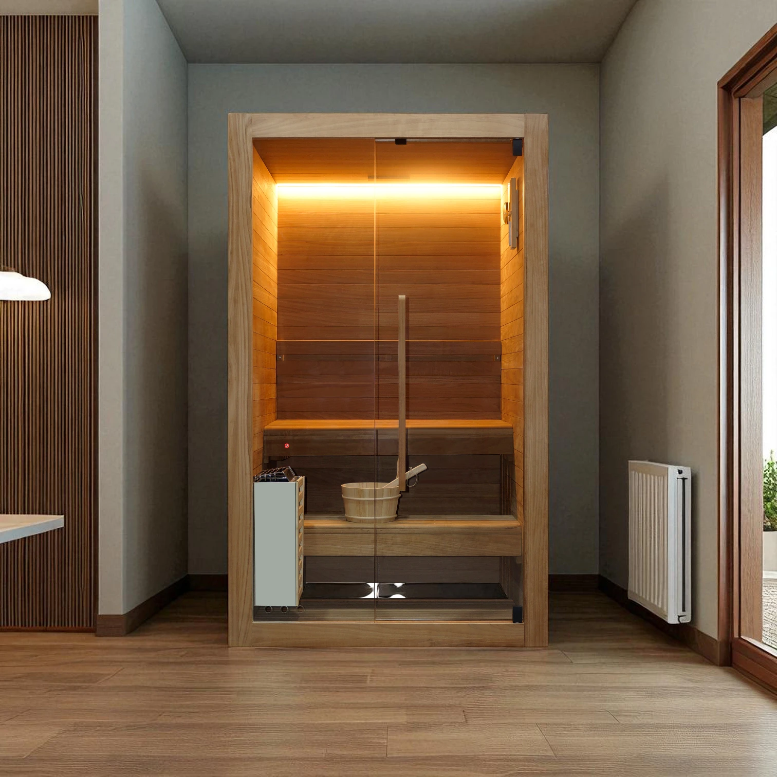 WELCON Easyheat Duo Indoor Sauna | 230 Volt Saunaofen | Thermoholz Espe | bis über 100 Grad Innentemperatur möglich