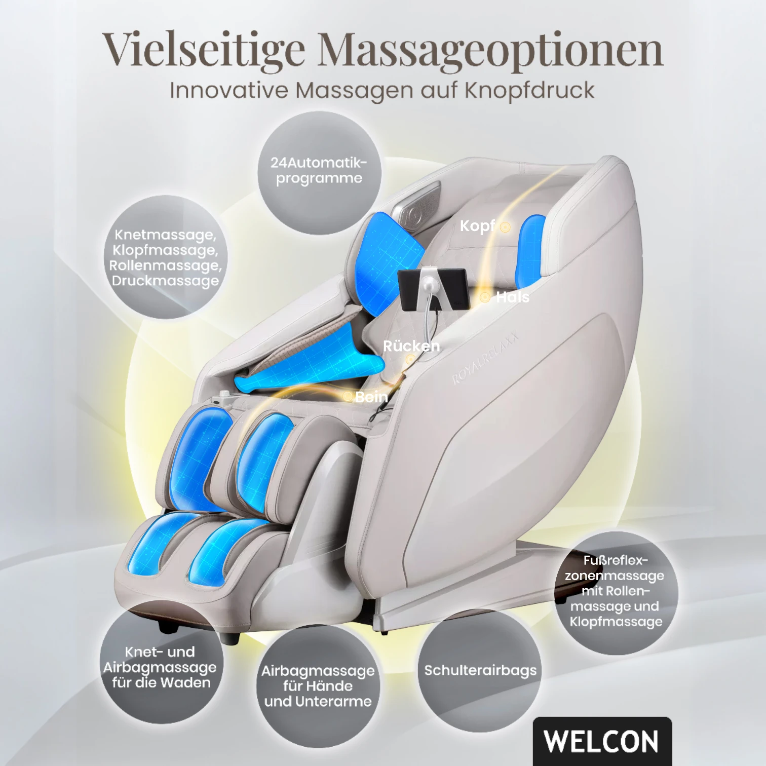 Massagesessel ROYALRELAXX in hellbeige-hellgrau