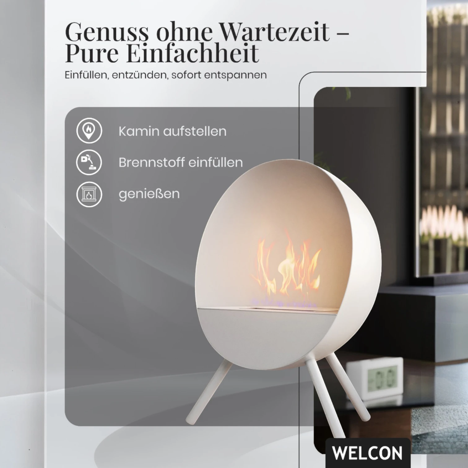 Bioethanol Kamin & Fireplace Bergen weiß | Standkamin