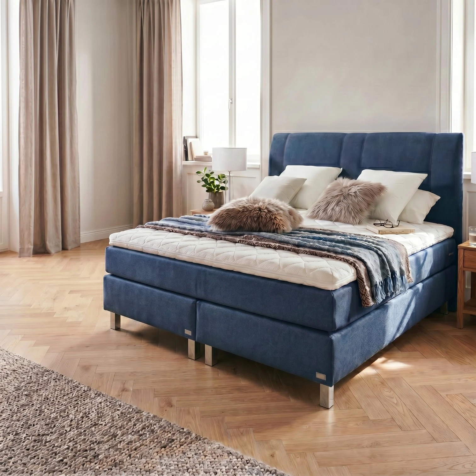 Boxspringbett ROCKSTAR® 120x200 cm (BxL), Stoffbezug blau