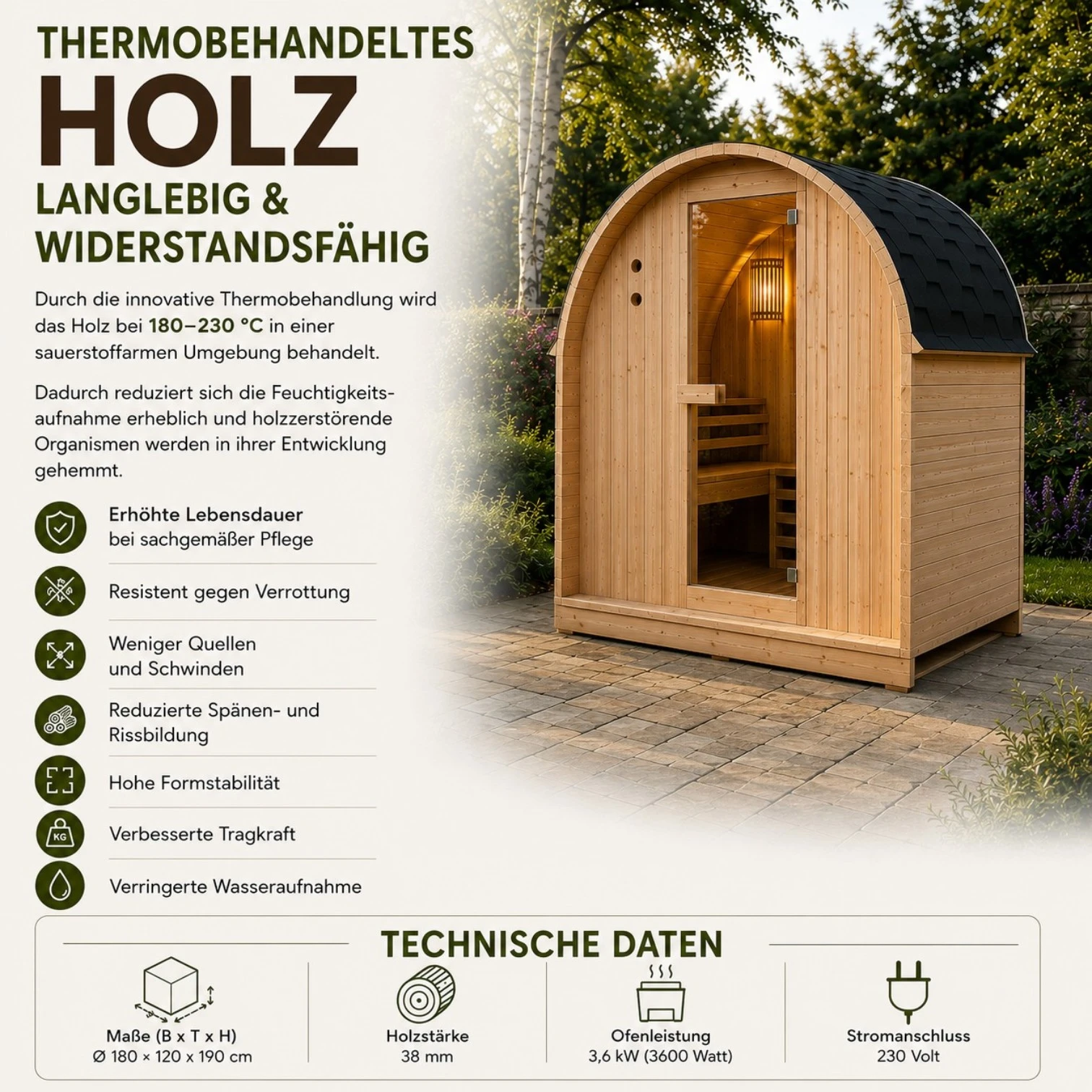 EASYHEAT Duo Outdoor Saunahaus 230 Volt von WELCON® - Sauna für den Garten für zwei Personen