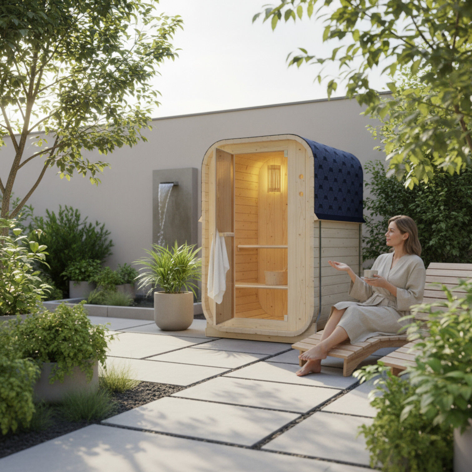 WELCON Easyheat Solo Outdoor Fasssauna 230 Volt - Sauna für den Garten für eine bis zwei Personen