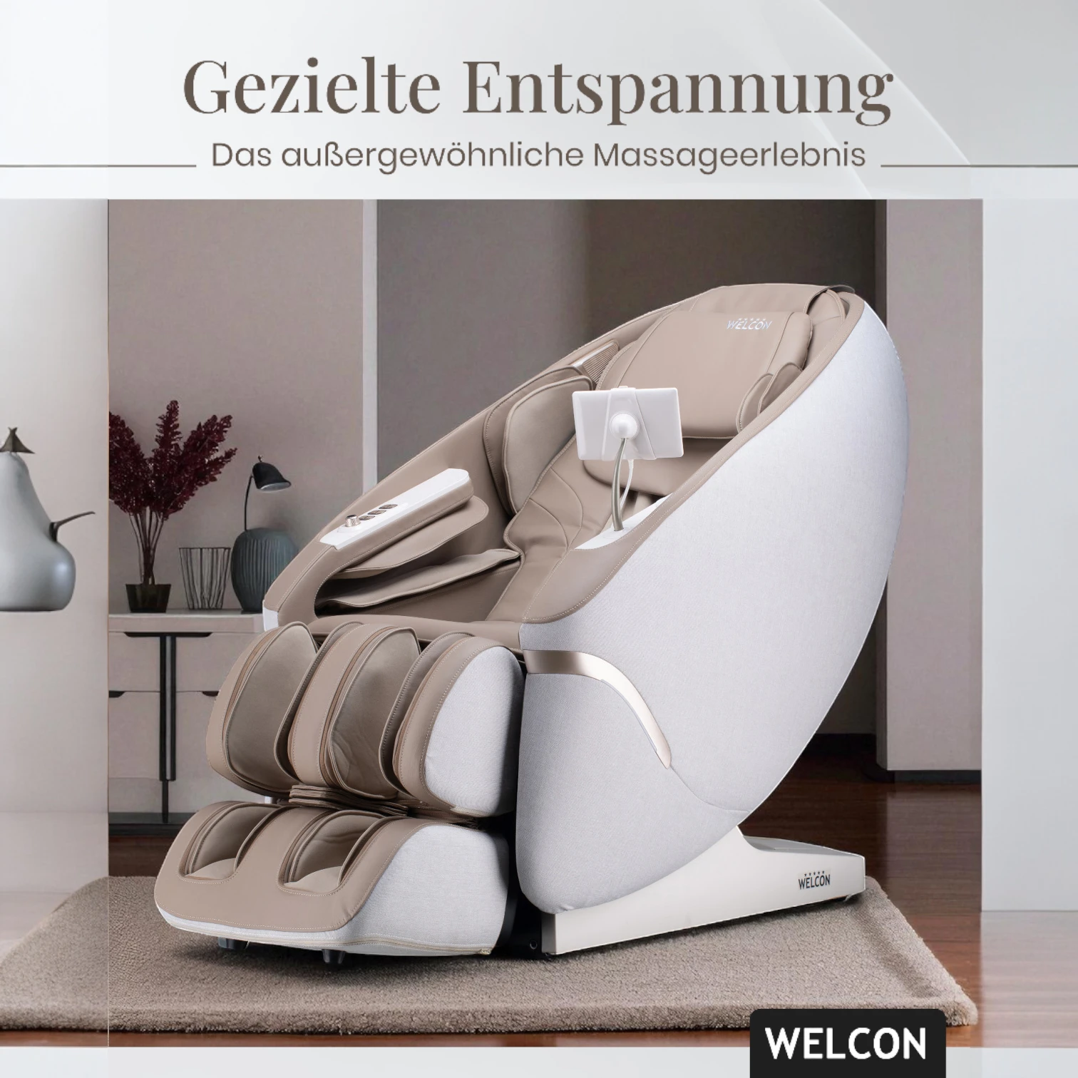 Massagesessel MAXXCARE® in beige-braun mit extrabreiter Sitzfläche (Modell 2026)