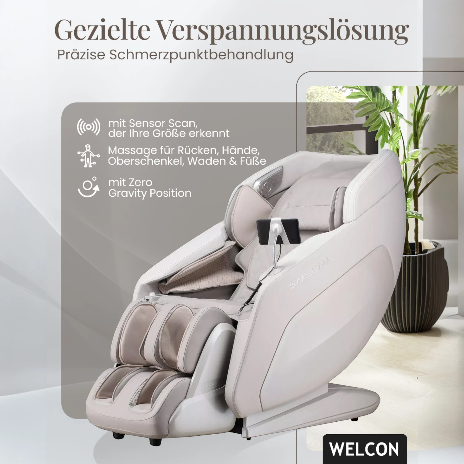 Massagesessel ROYALRELAXX in hellbeige-hellgrau