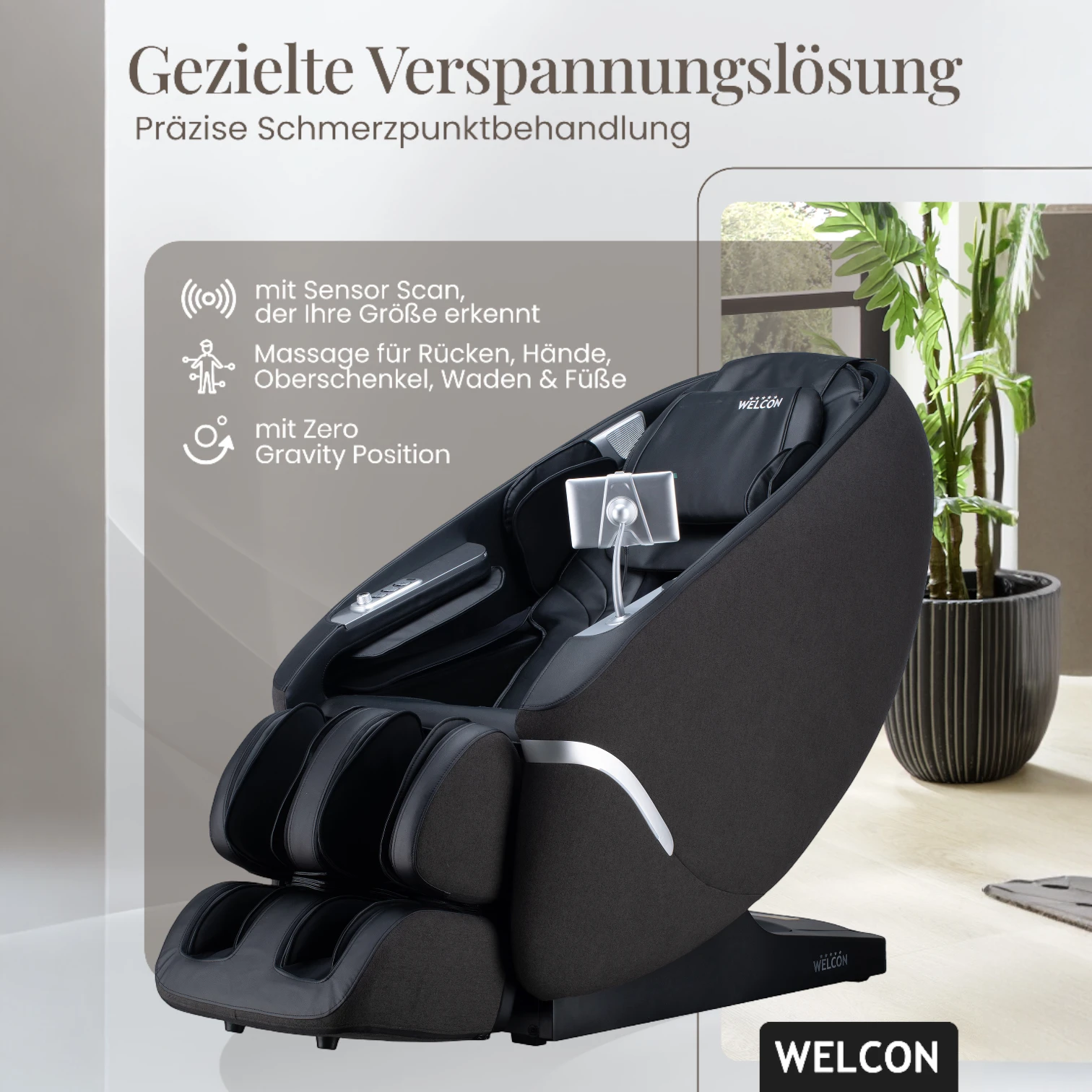Massagesessel MAXXCARE® in schwarz-grau mit extrabreiter Sitzfläche (Modell 2026)