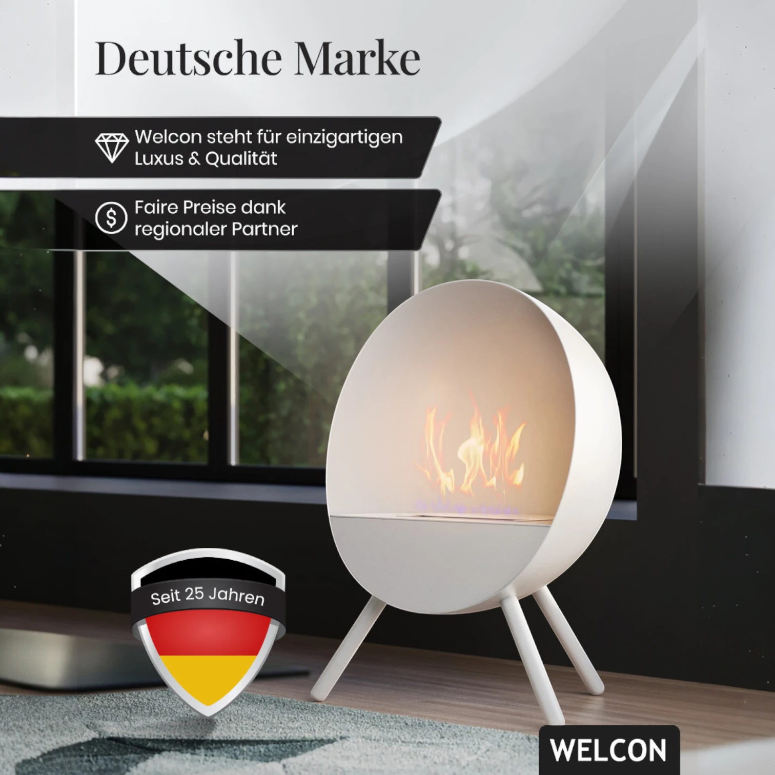 Bioethanol Kamin & Fireplace Bergen weiß | Standkamin