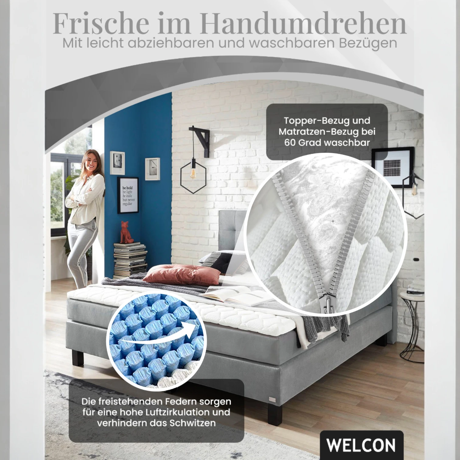 Boxspringbett Rockstar® Limited Edition II Samt 160x200 cm in Hellgrau und Härtegrad H2 Boxspringbett Rockstar® Limited Edition II Samt 160x200 cm in Hellgrau und Härtegrad H2
