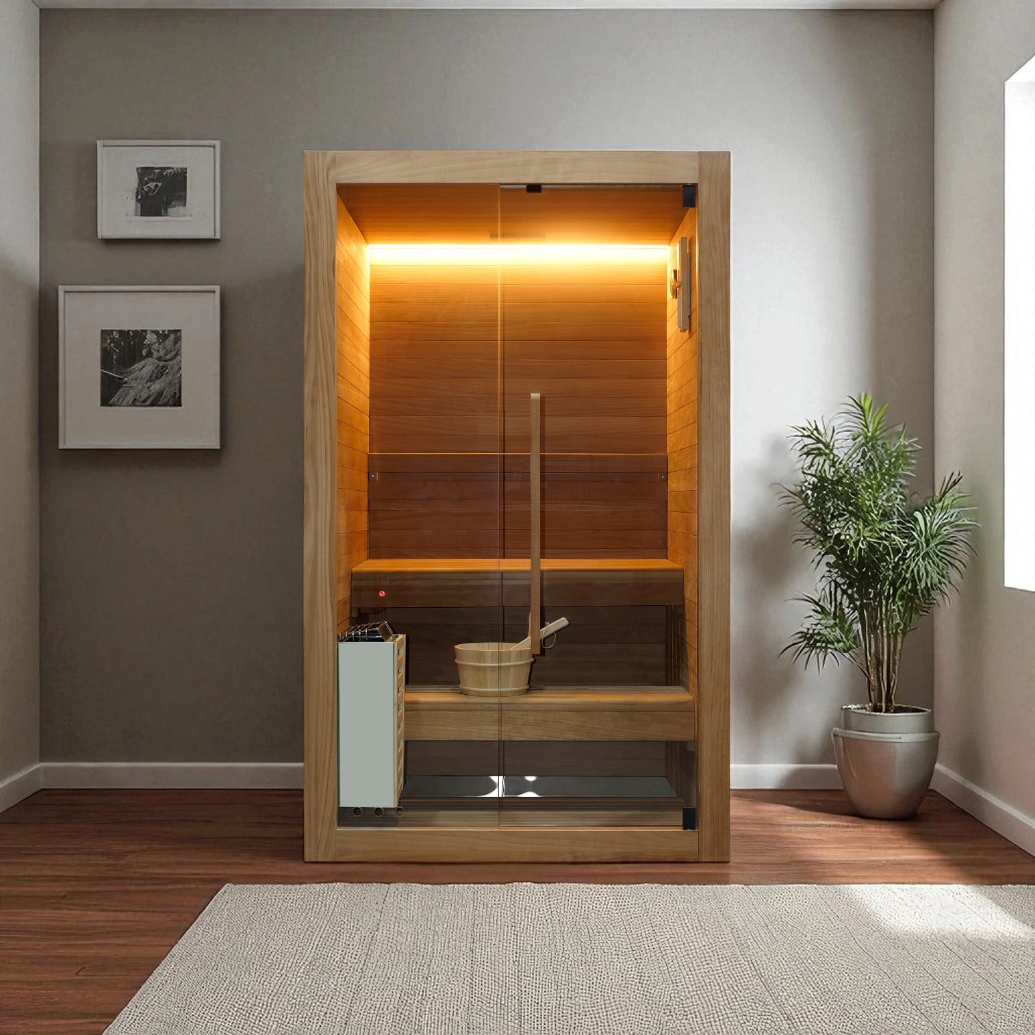 EASYHEAT Duo Indoor Sauna von WELCON® | 230 Volt Saunaofen | Thermoholz Espe | bis über 100 Grad Innentemperatur möglich